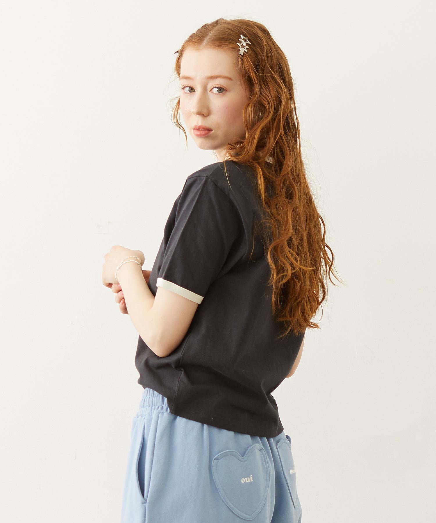 HEART LOGO FLOCK PRINT RINGER TEE