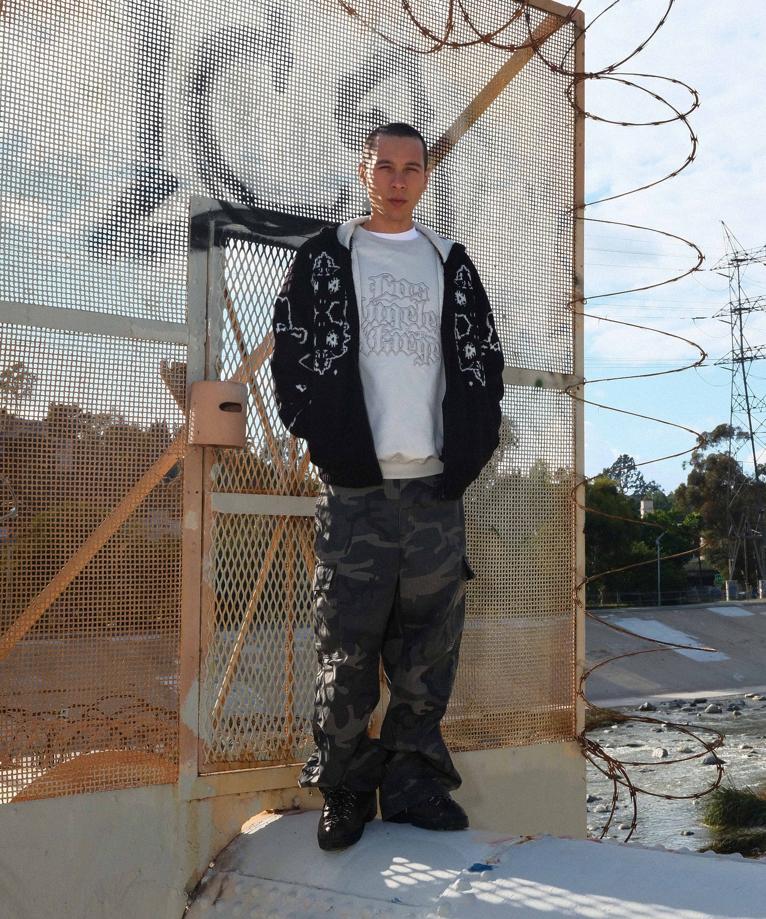 JACQUARD FUZZY ZIP UP HOODED SWEATER