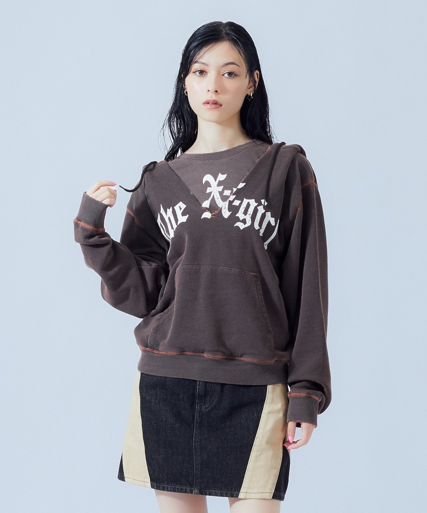 LAYERED STYLE FRONT SLIT SWEAT HOODIE
