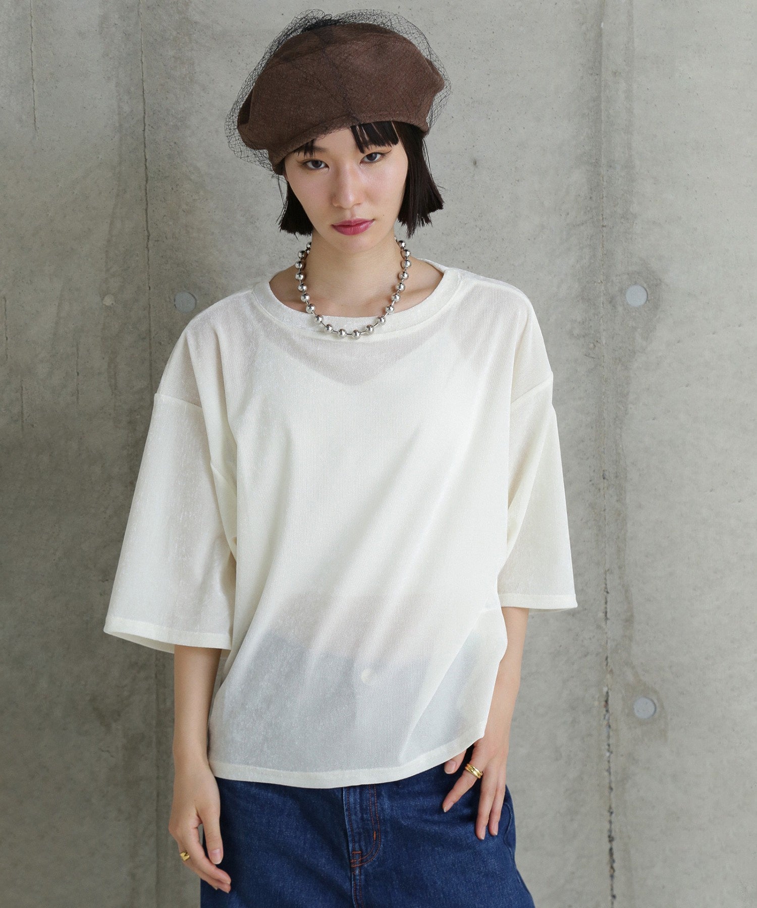 CHIGNON/ベロアメッシュTシャツ