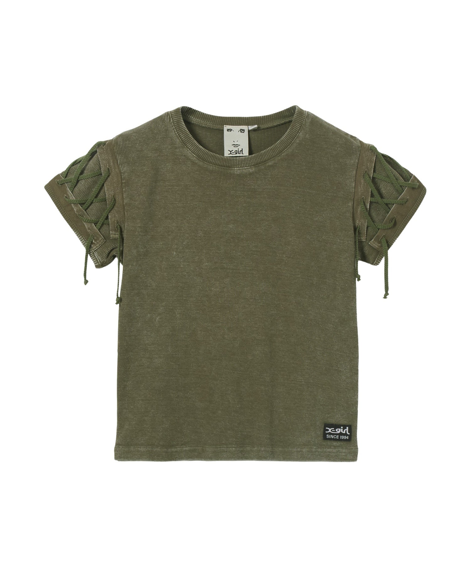 FADED LACED UP SLEEVE S/S COMPACT TOP