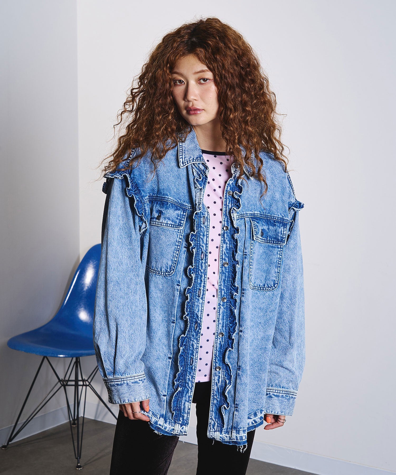 FRILL DENIM SHIRT