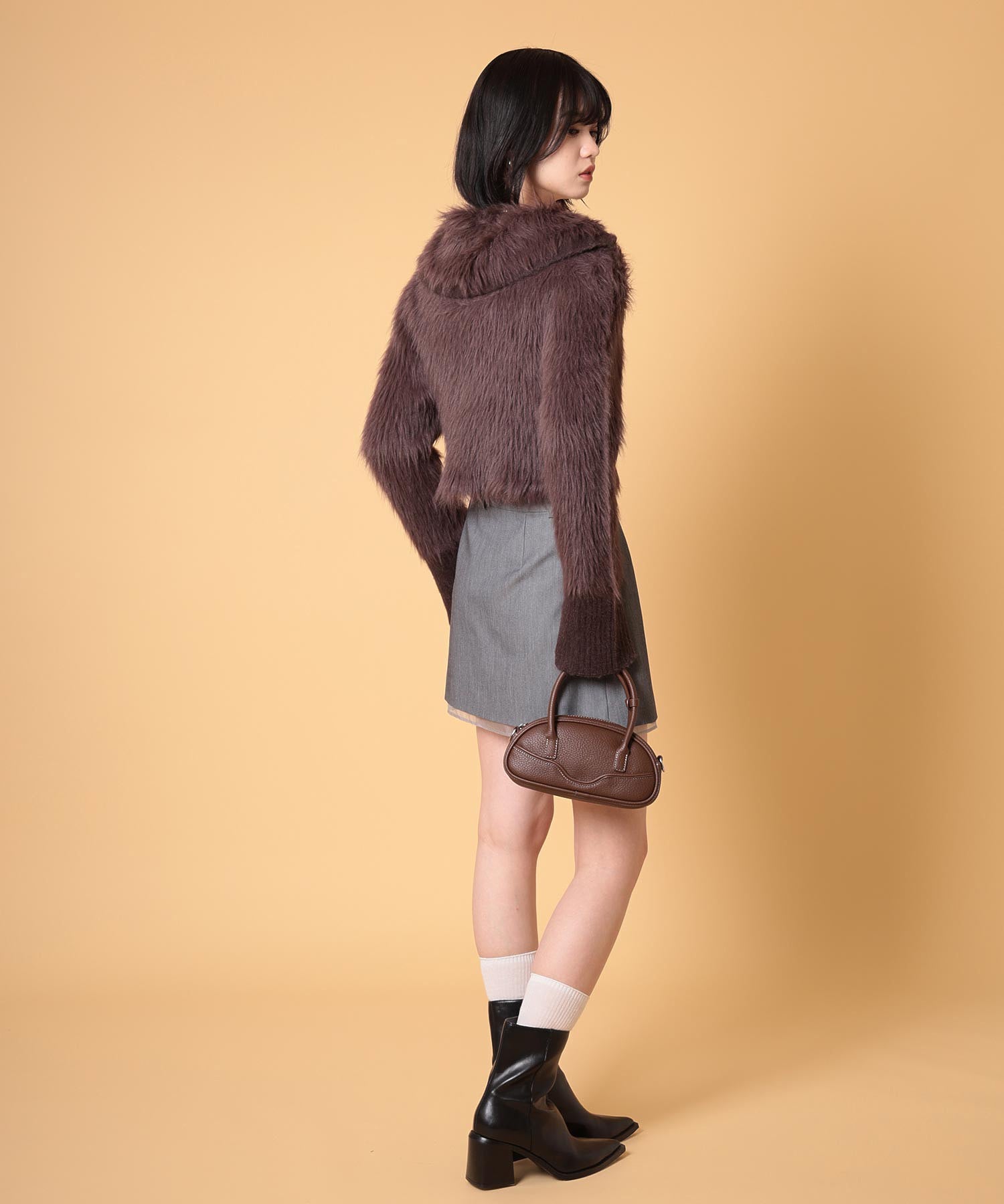 ビッグカラーシャギーニットカーディガン