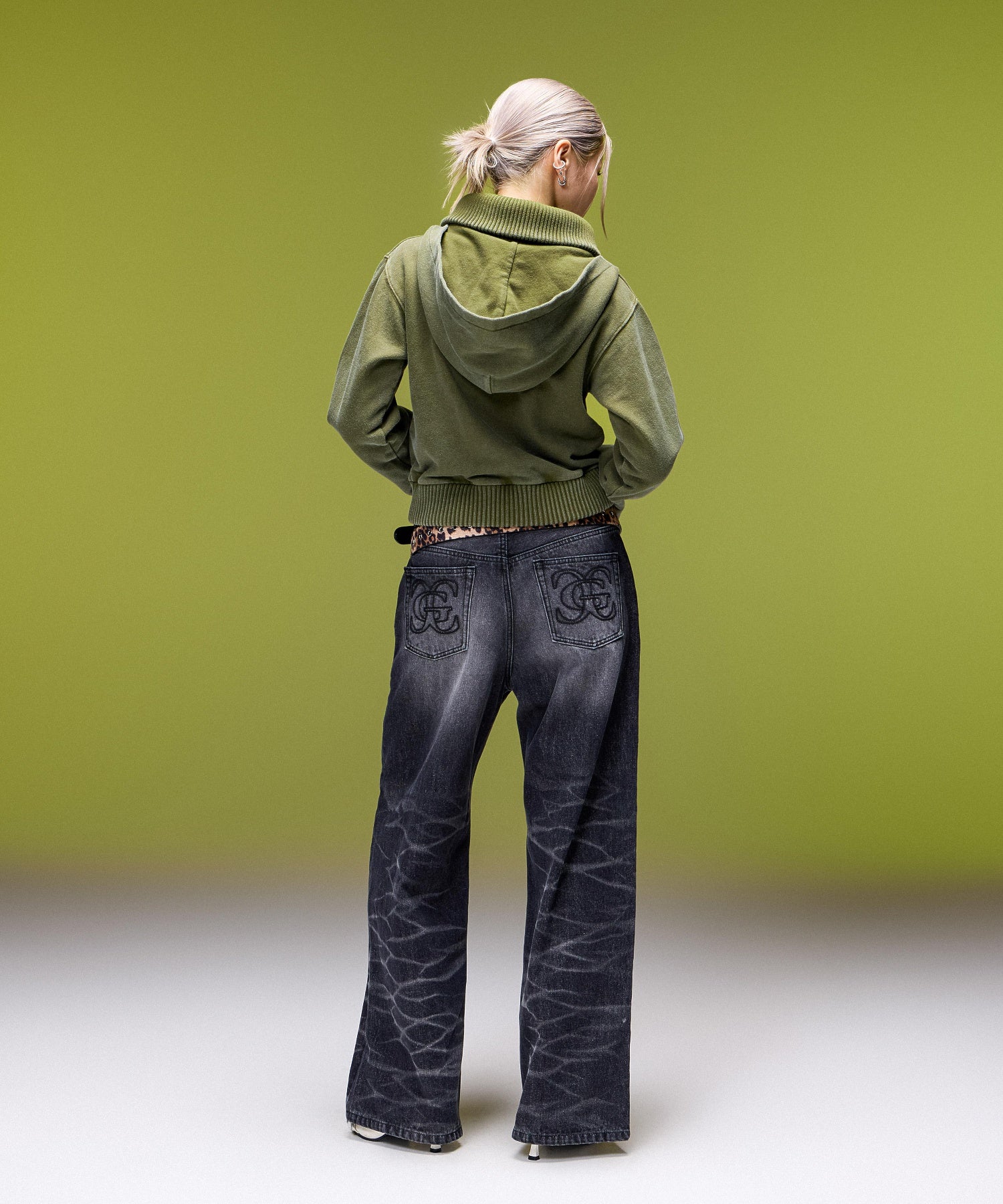 FADED SWEAT AND RIB ZIP UP COMPACT HOODIE
