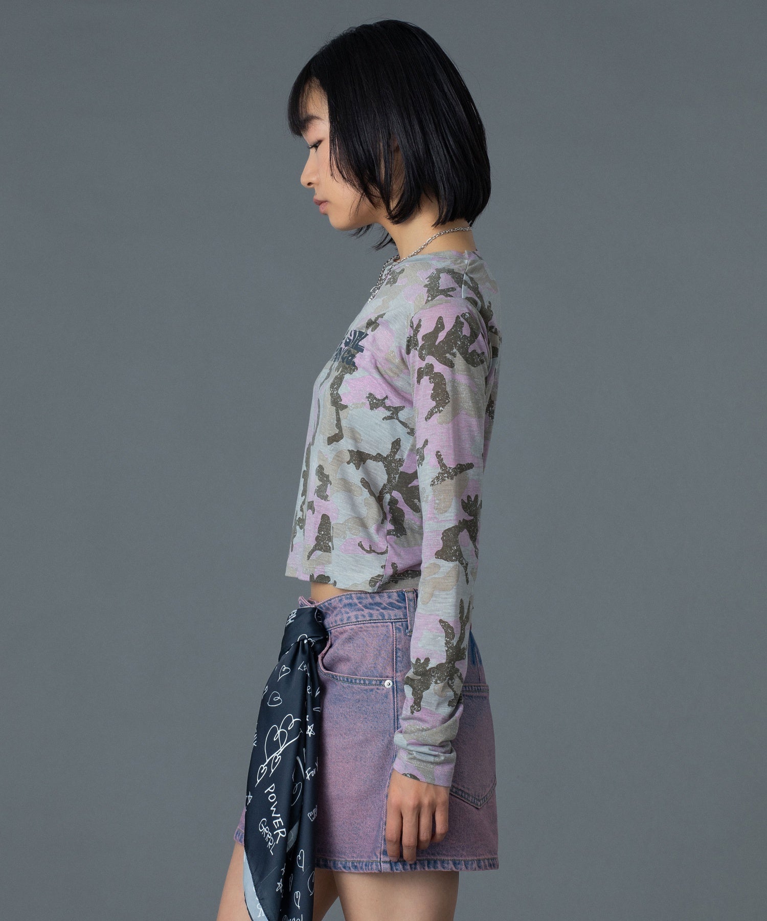 FADED CAMO SHEER L/S TOP