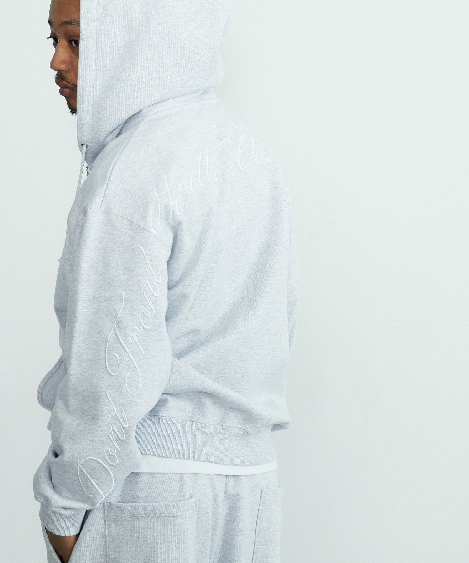 CURSIVE ZIP UP HOODED SWEATSHIRT