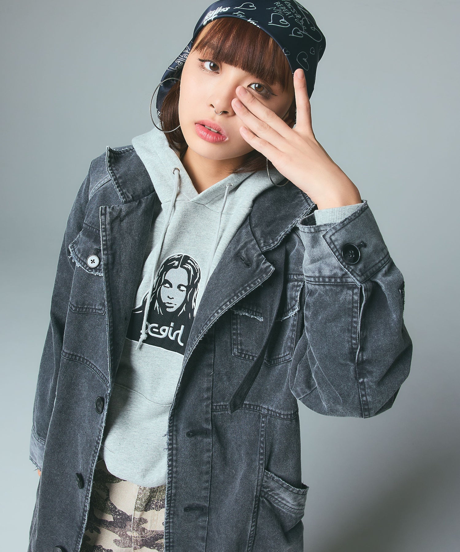 FADED STAND COLLAR LONG COAT