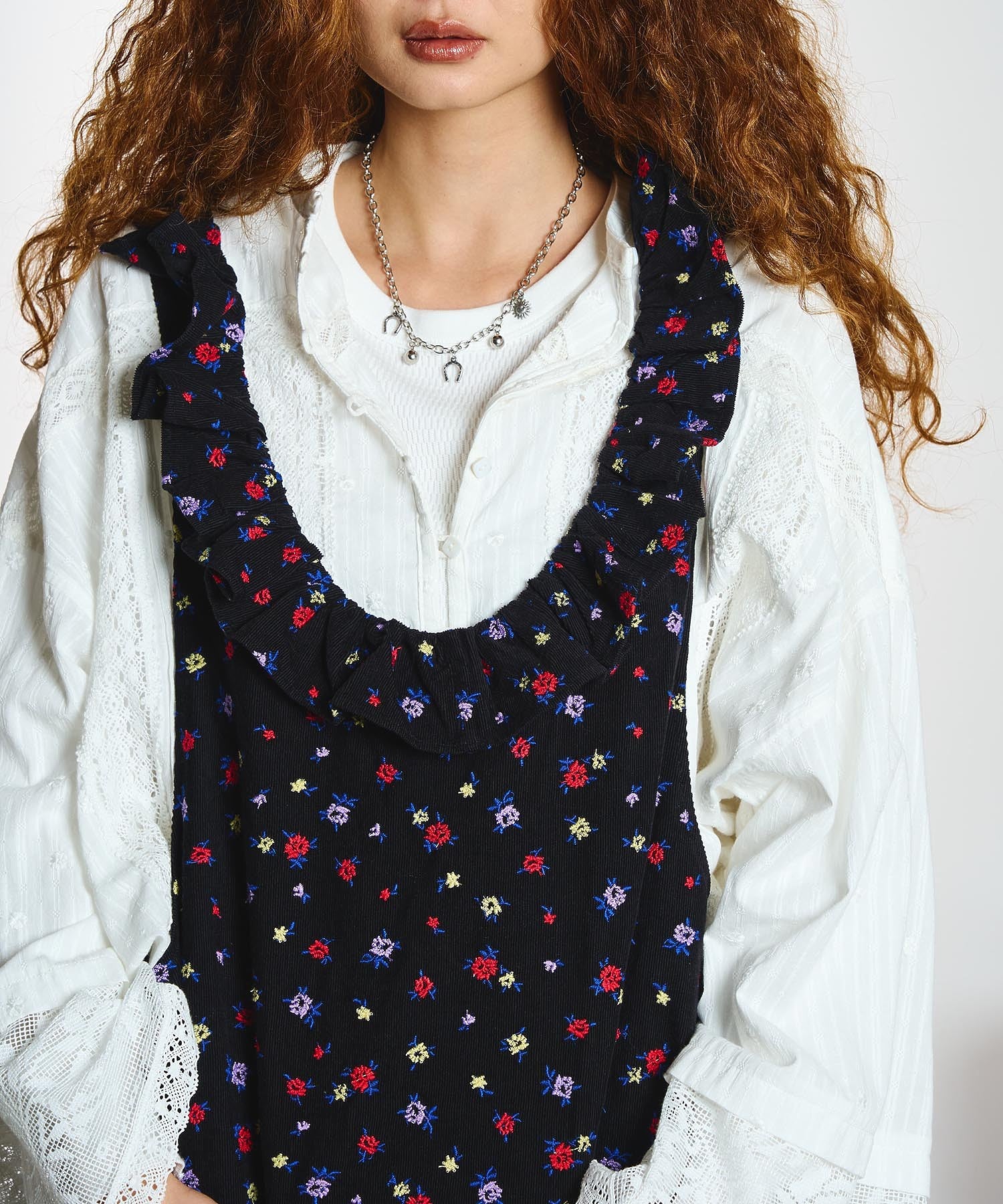 【ROSE BUD別注】INDIA IS BEAUTIFUL and ROSE BUD/CORDUROY FLORAL EMBROIDERY APRON