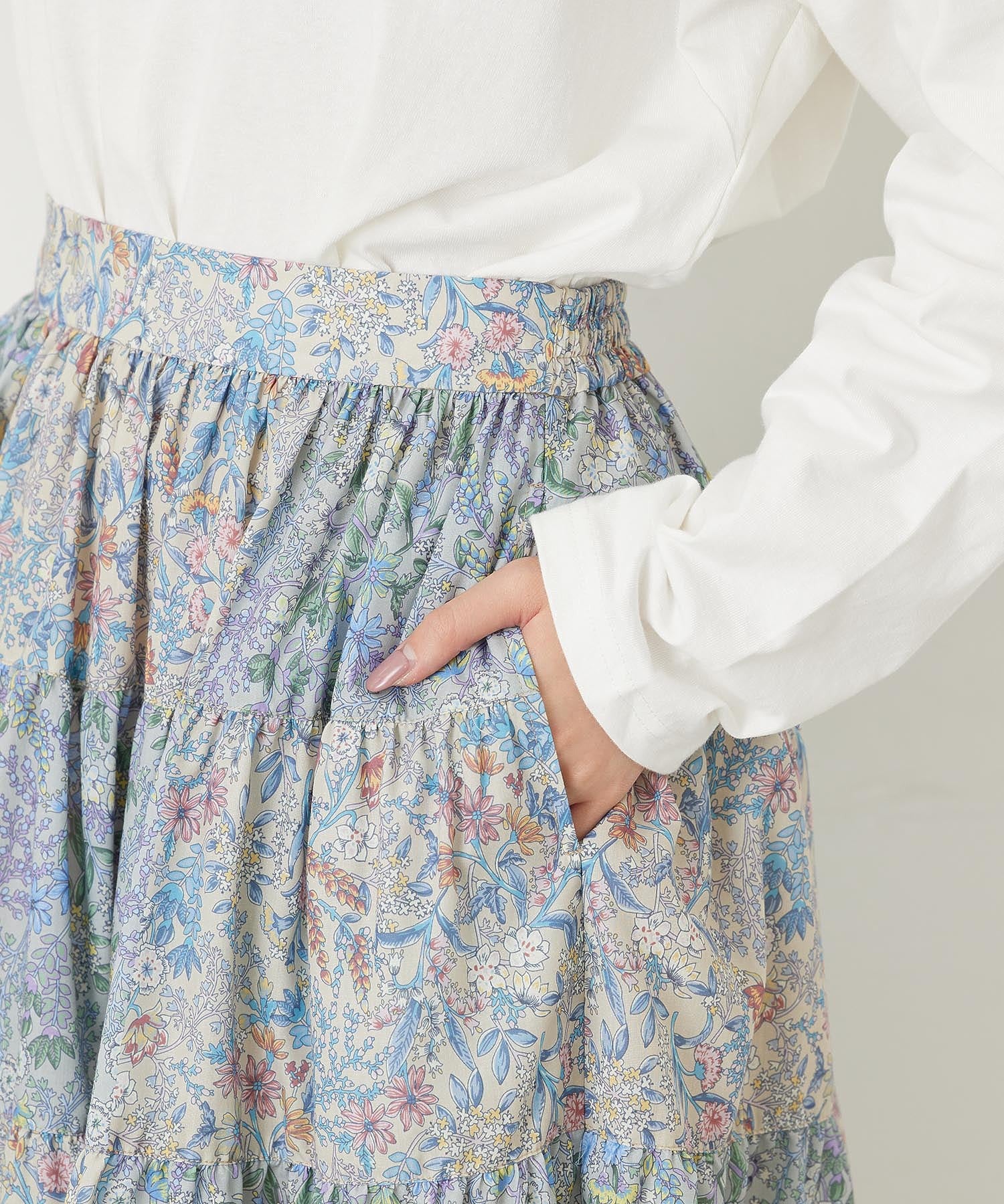 FLORAL PATTERN PANELED SKIRT MILKFED.