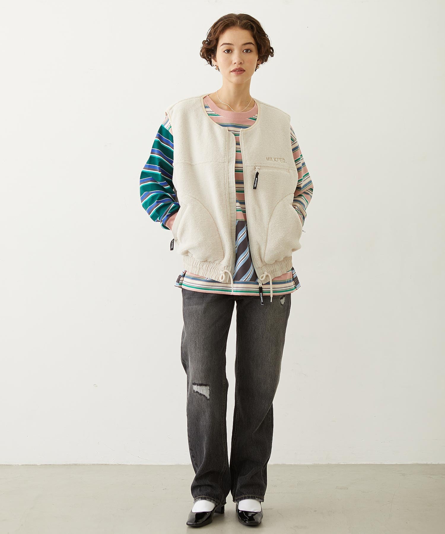 THREE PATTERN STRIPE L/S TOP