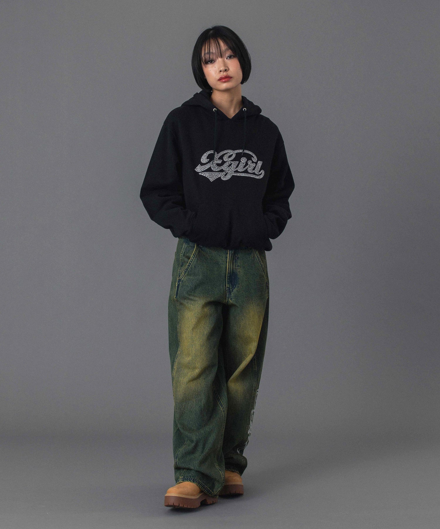 RHINESTONE CURSIVE LOGO SWEAT HOODIE