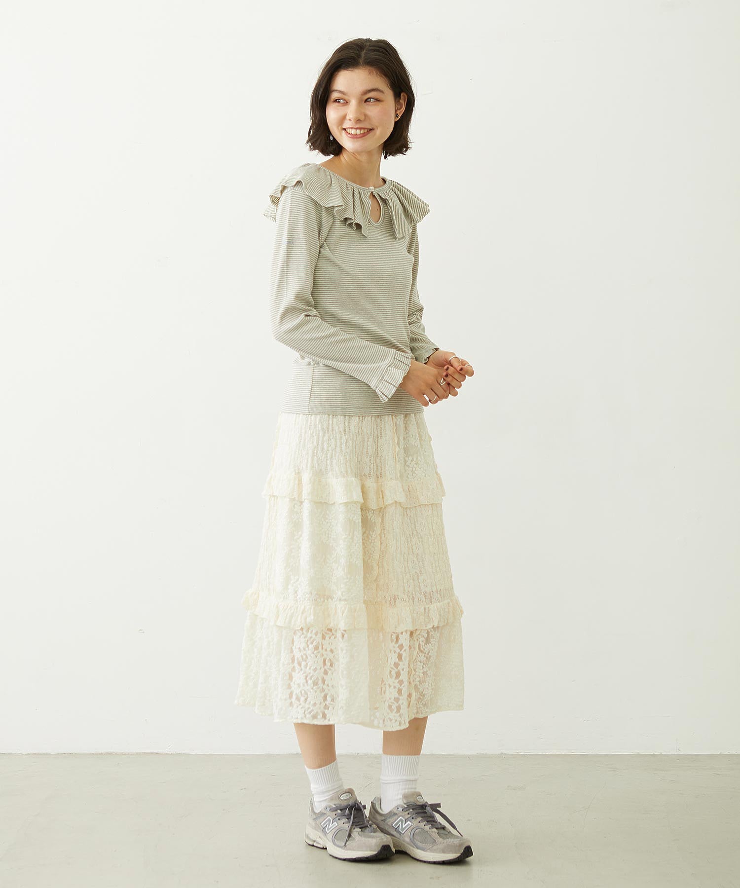 2WAY RUFFLE COLLAR STRIPED L/S TOP