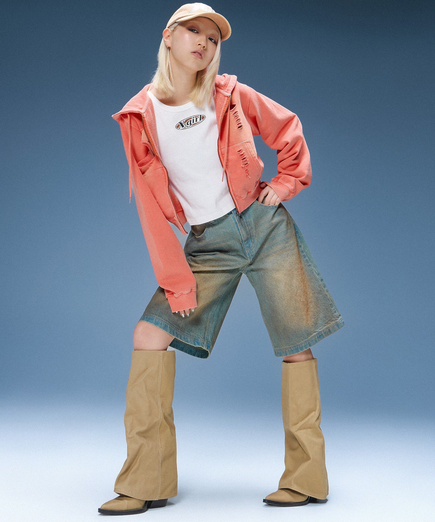 DISTRESSED ZIP UP SWEAT HOODIE