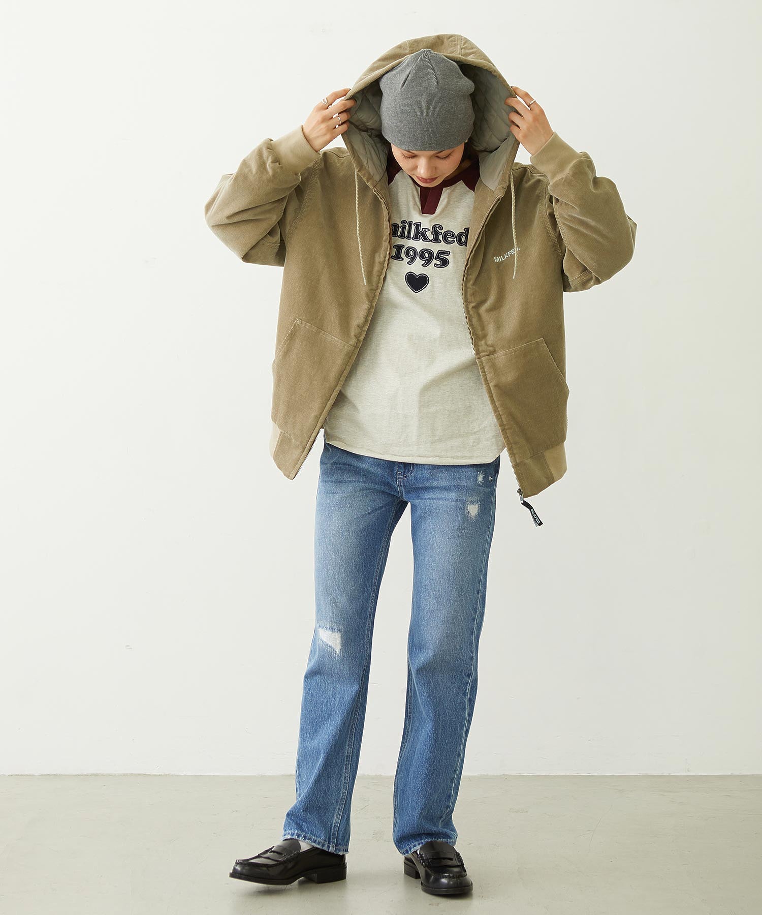 LOGO EMBROIDERED CORDUROY HOODED JACKET