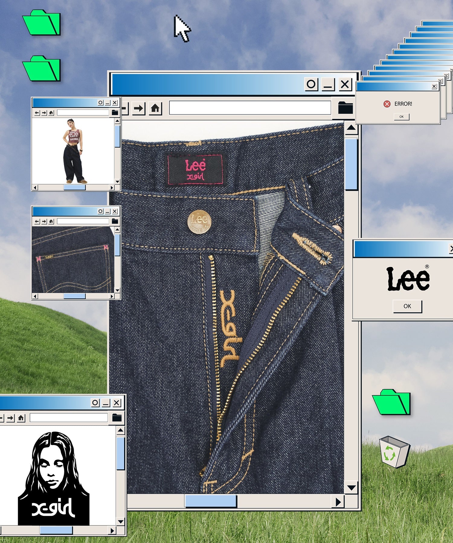 X-girl x Lee TUCK WIDE DENIM PANTS