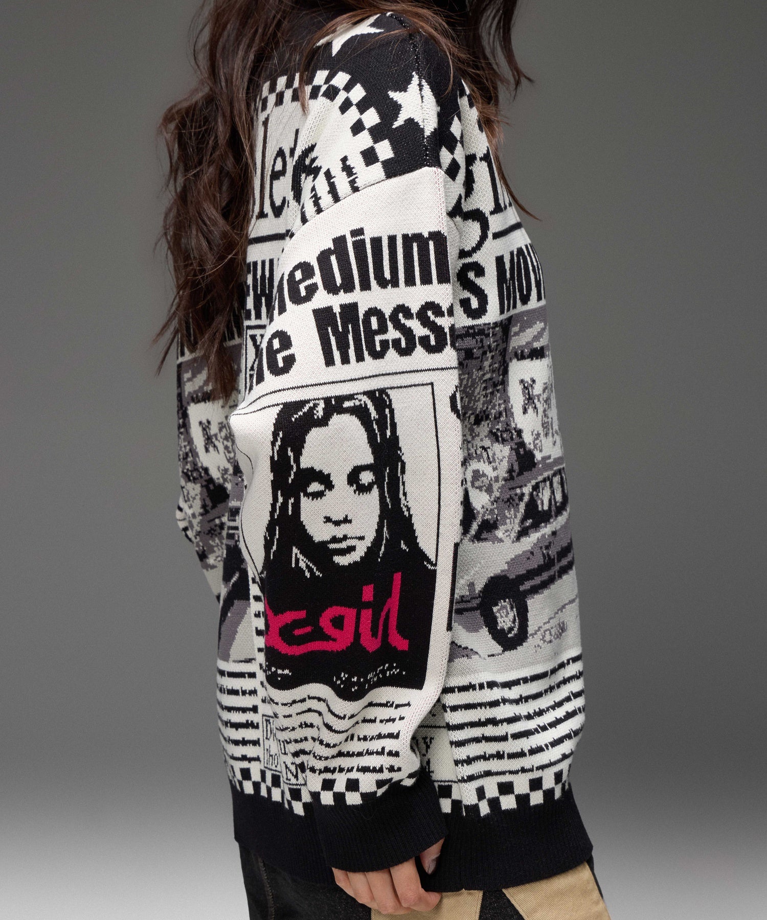 X-girl NEWS LETTER JACQUARD KNIT TOP
