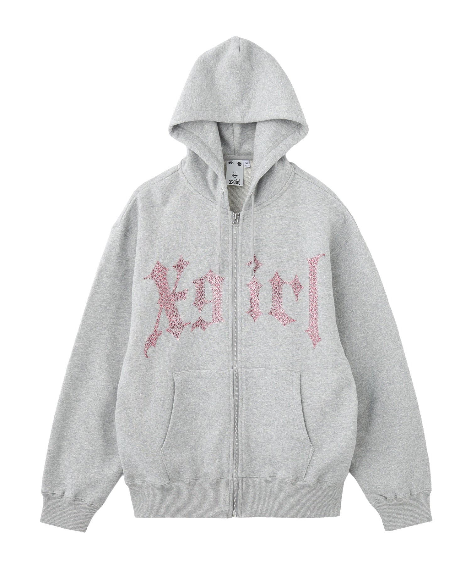 RHINESTONE BLACKLETTER LOGO ZIP UP SWEAT HOODIE
