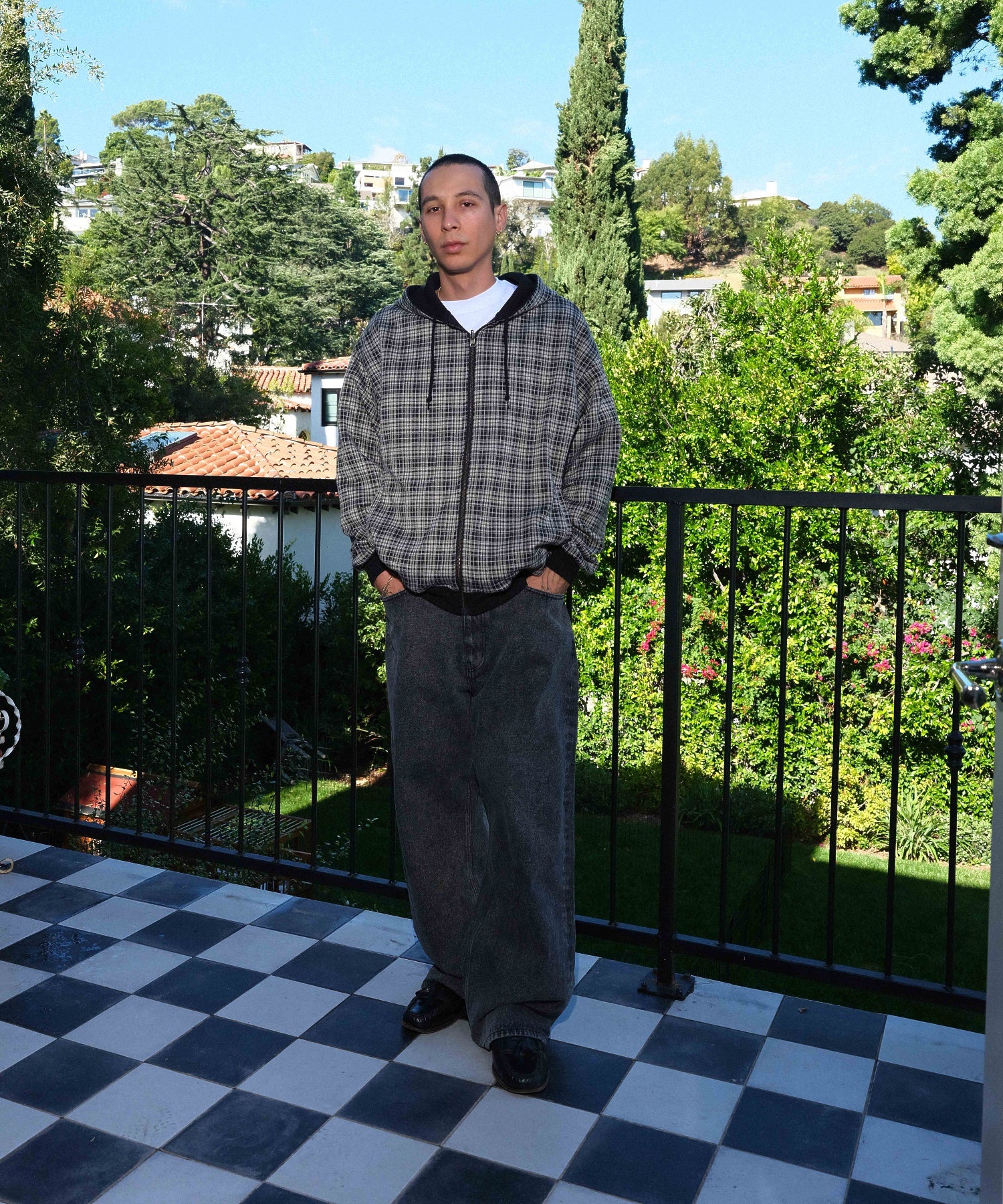 EMBOSSED DENIM PANTS