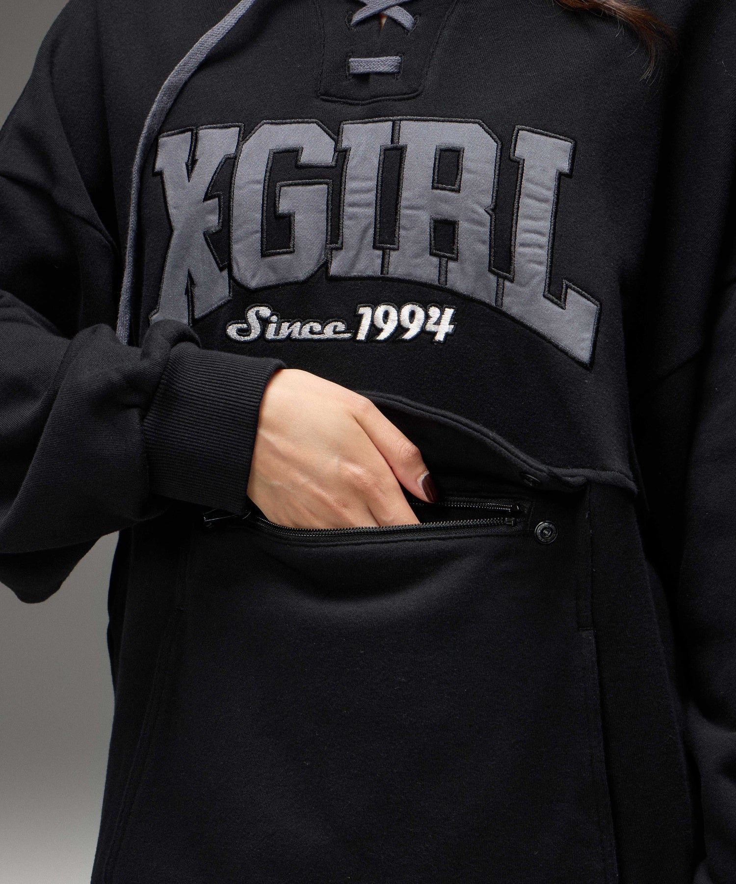 FRONT LACE UP ANORAK SWEAT HOODIE