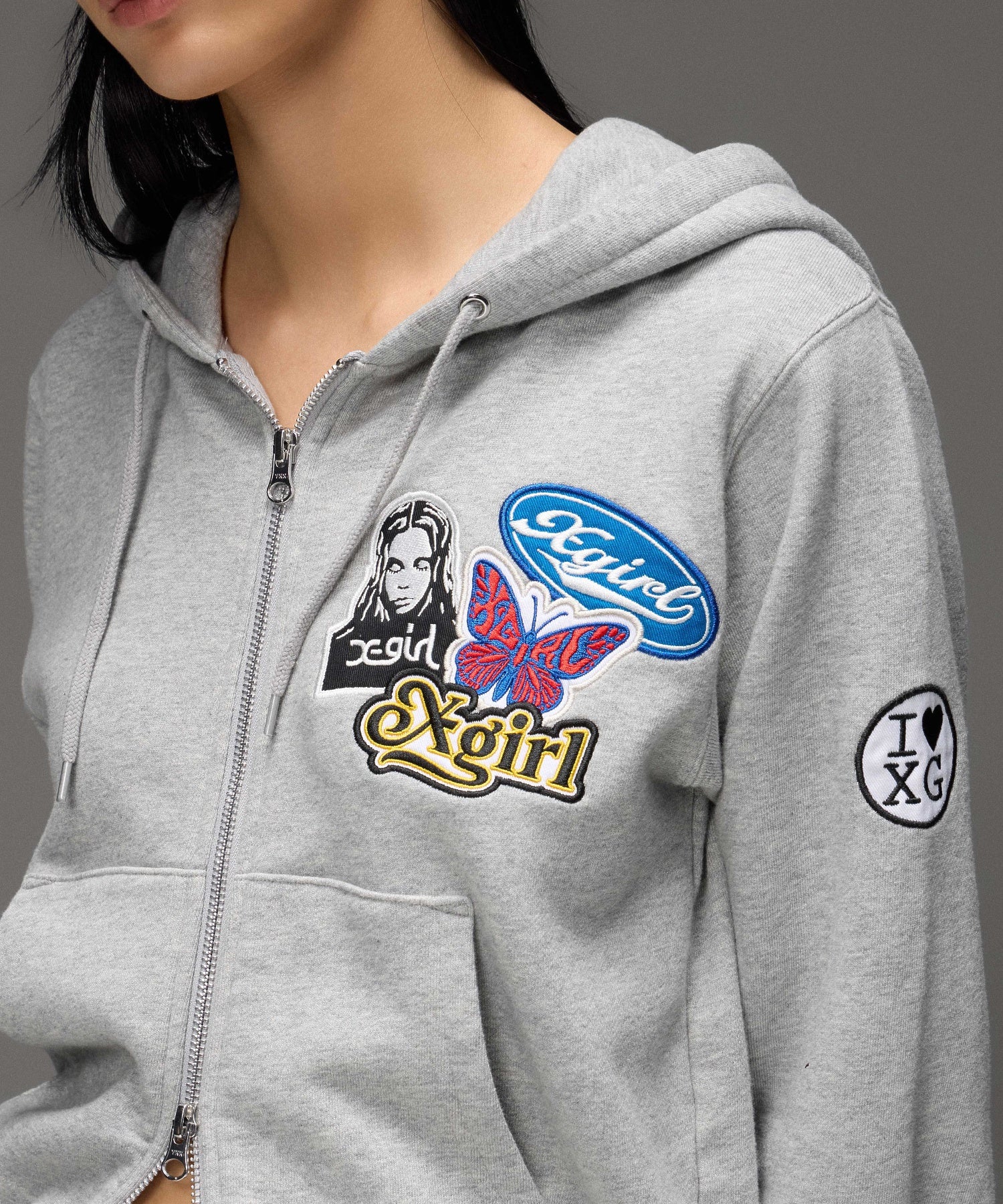 X-girl PATCHES COMPACT ZIP UP SWEAT HOODIE
