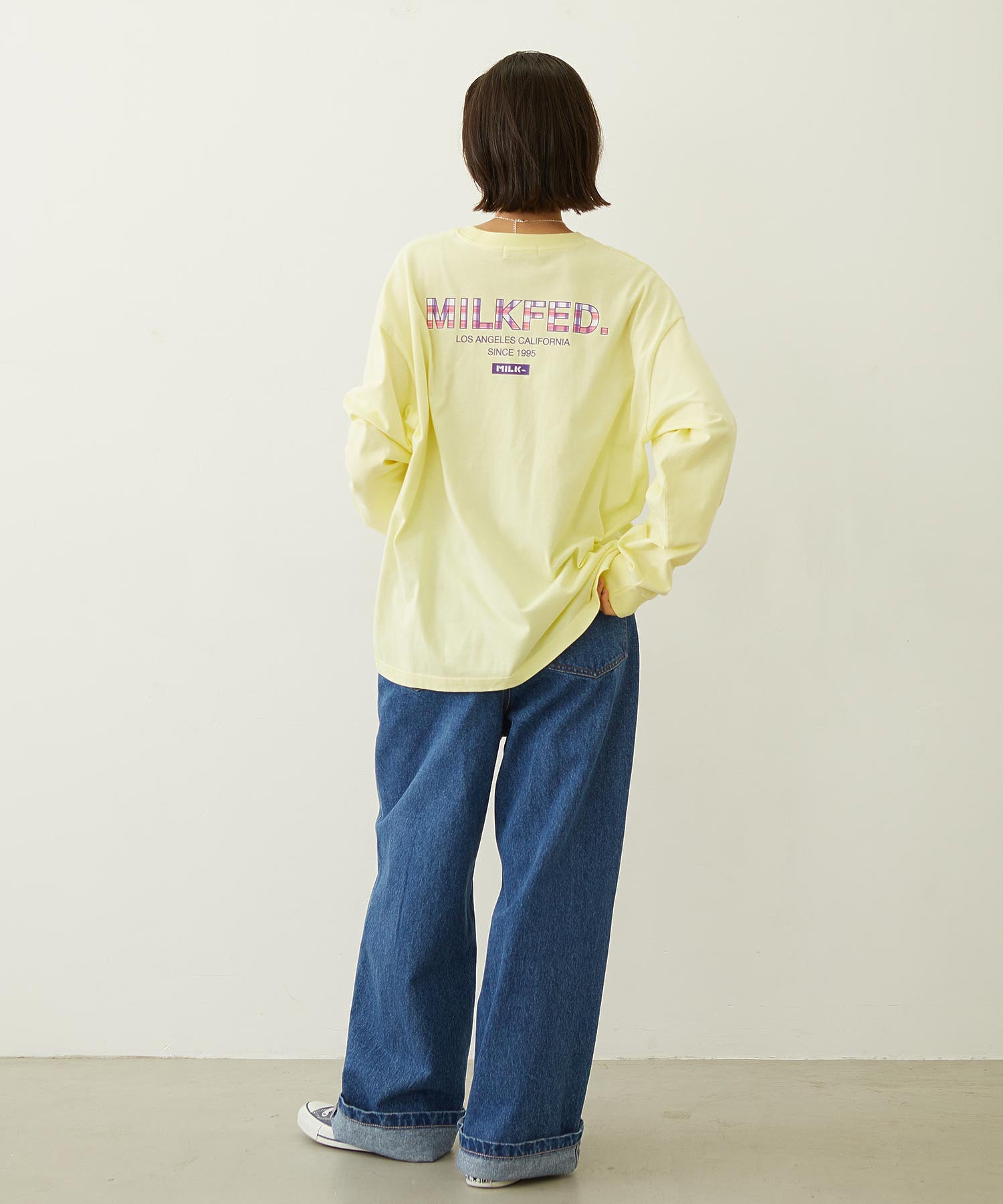 MILKFED. PLAID LOGO L/S TEE