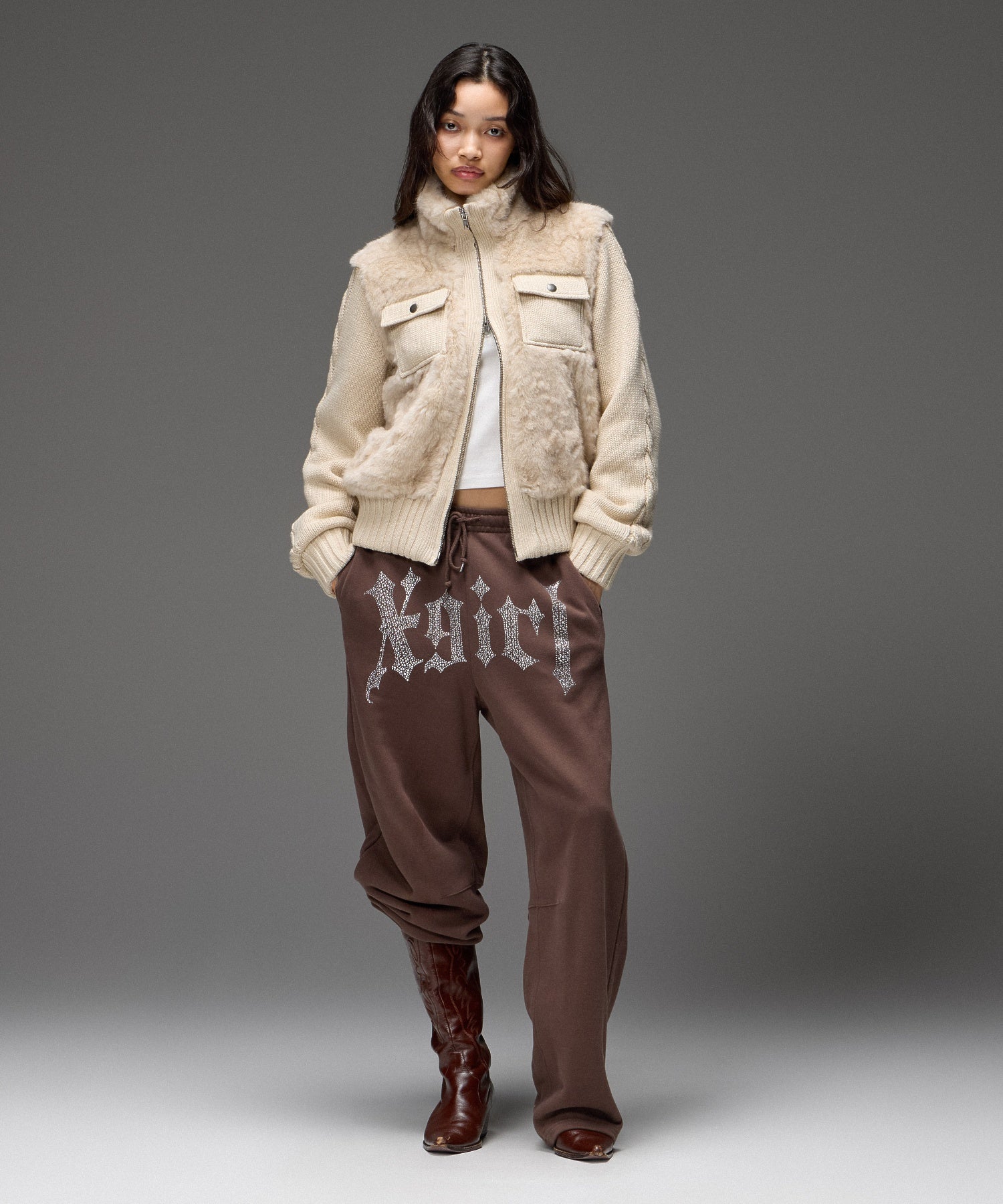 FAUX FUR AND KNIT JACKET