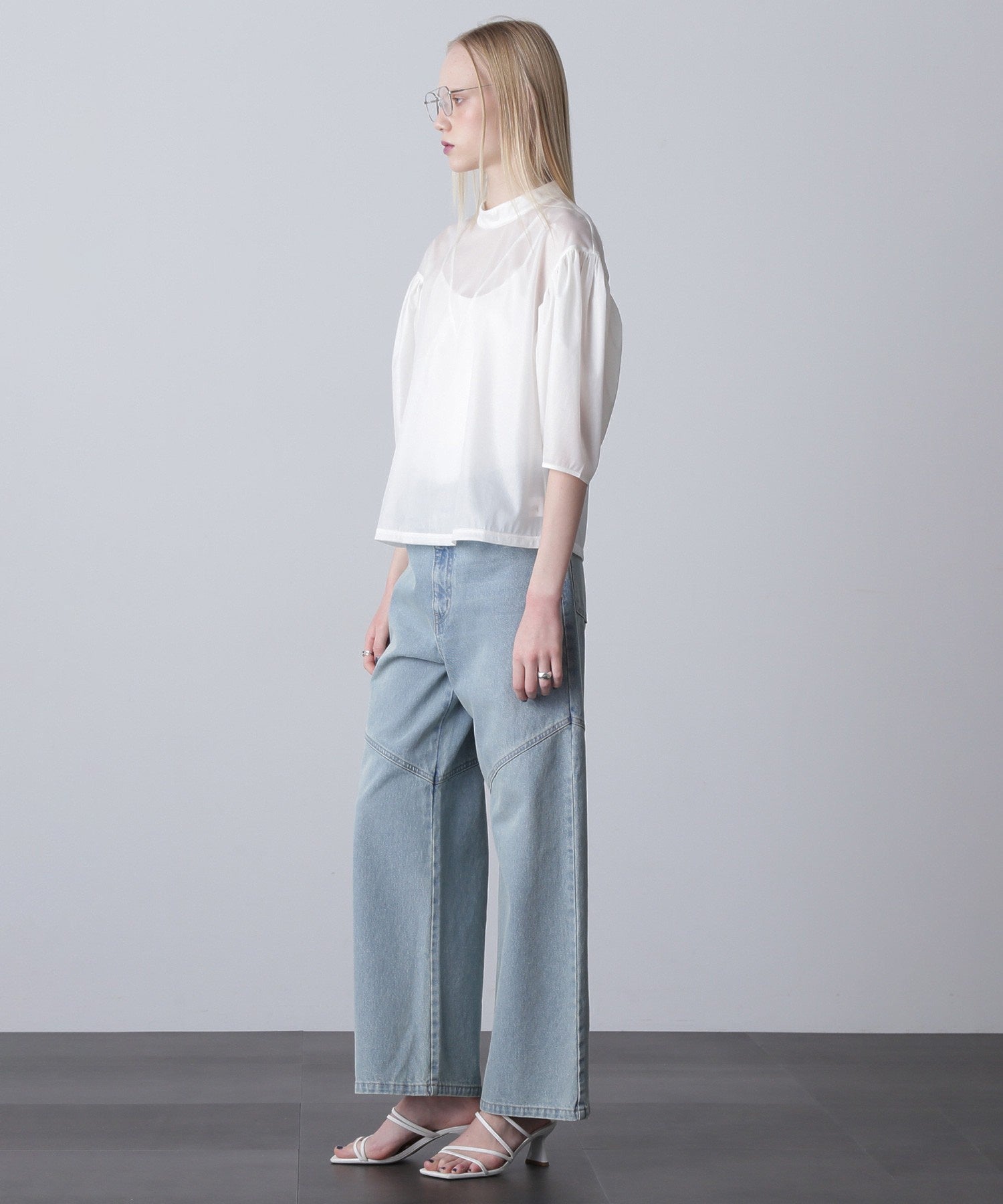 mici/VOLUME SLEEVE TRICOT CHIFFON TOP