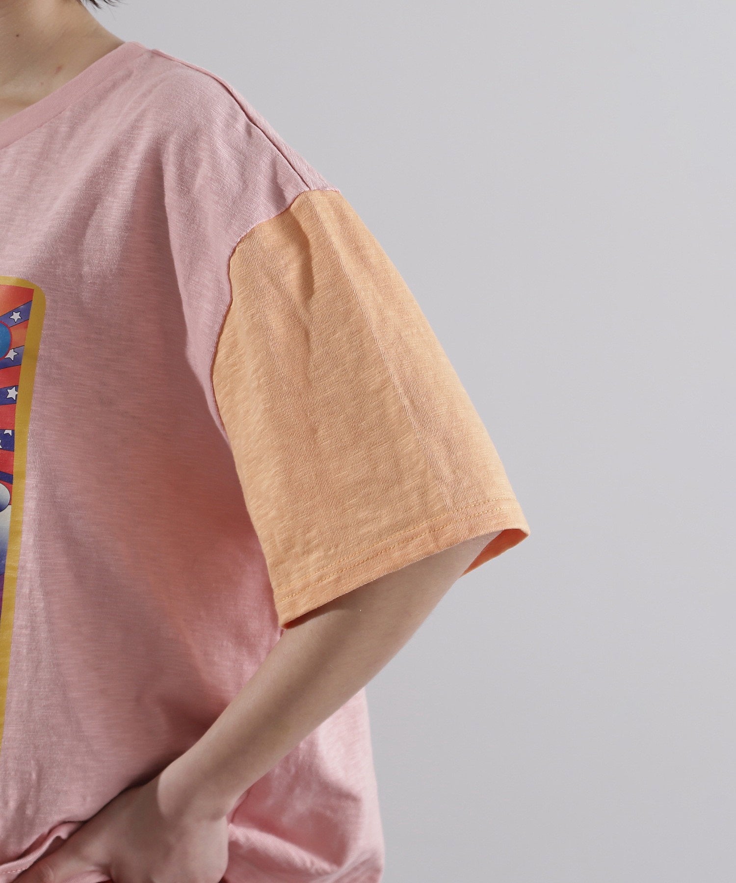 OKIRAKU×ROSE BUD/袖配色 プリントTシャツ