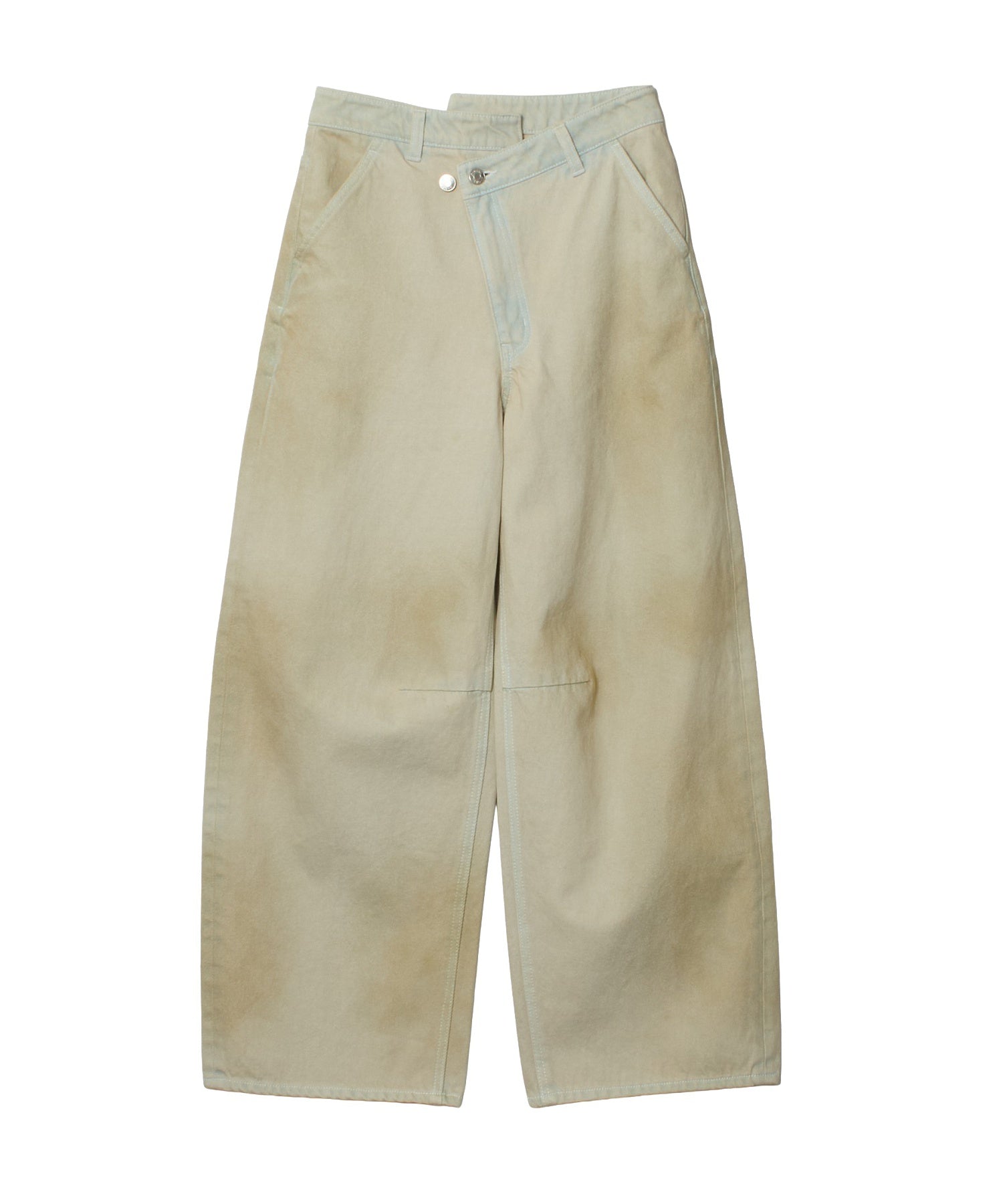 EMBLEM POCKET ASYMMETRIC WAIST DENIM PANTS