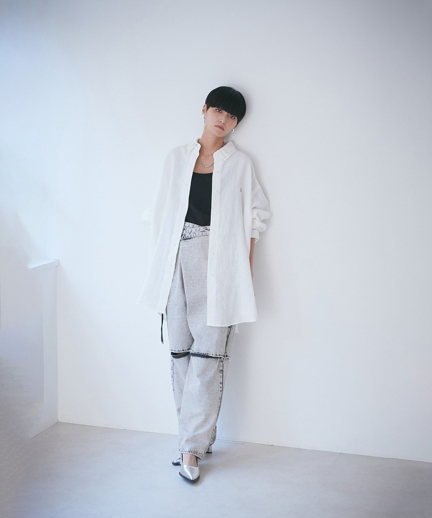 ボタンダウン ダブルネックシャツ