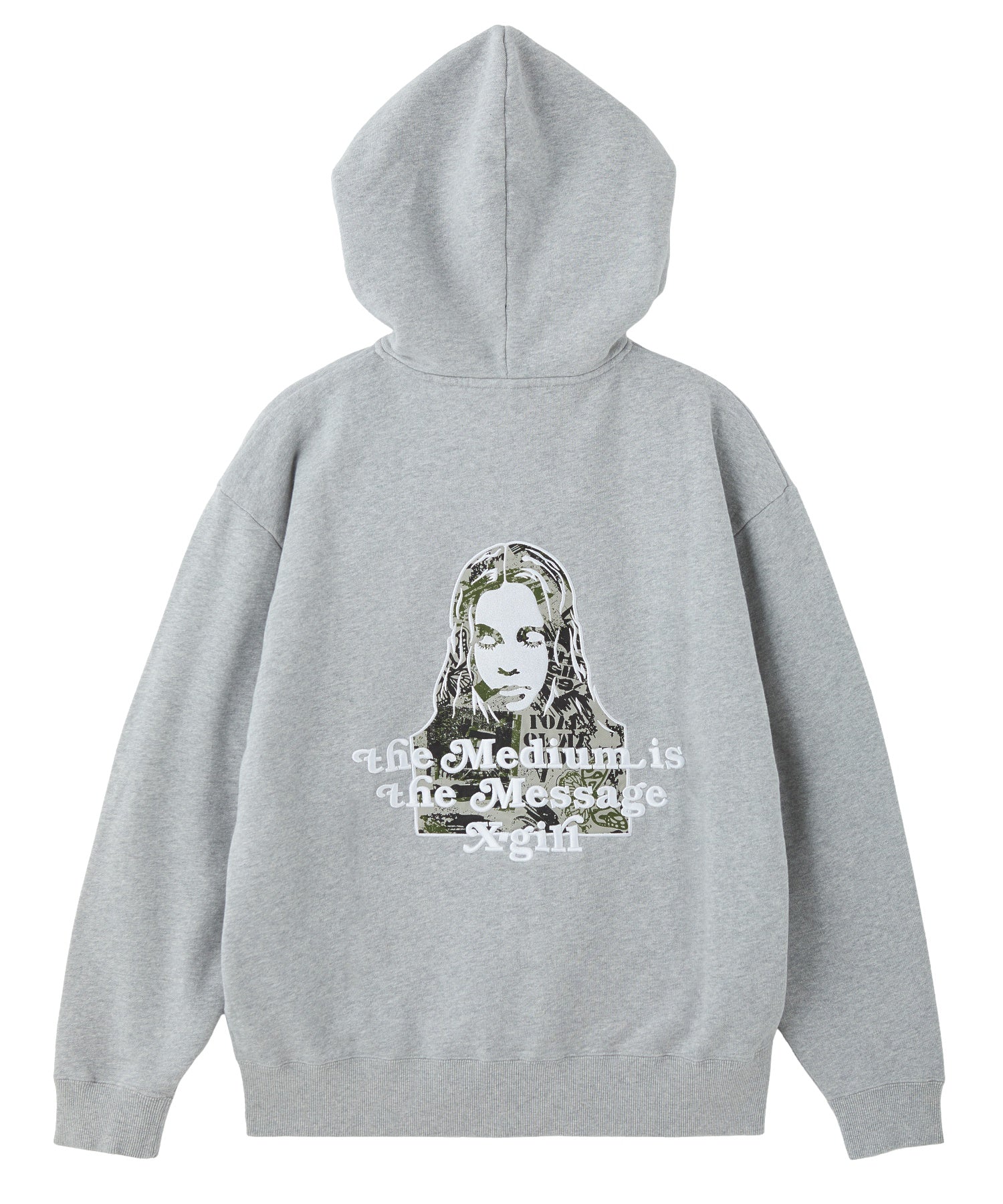 BRUSHED COLLAGE GRAPHIC FACE PATCH ZIP UP SWEAT HOODIE