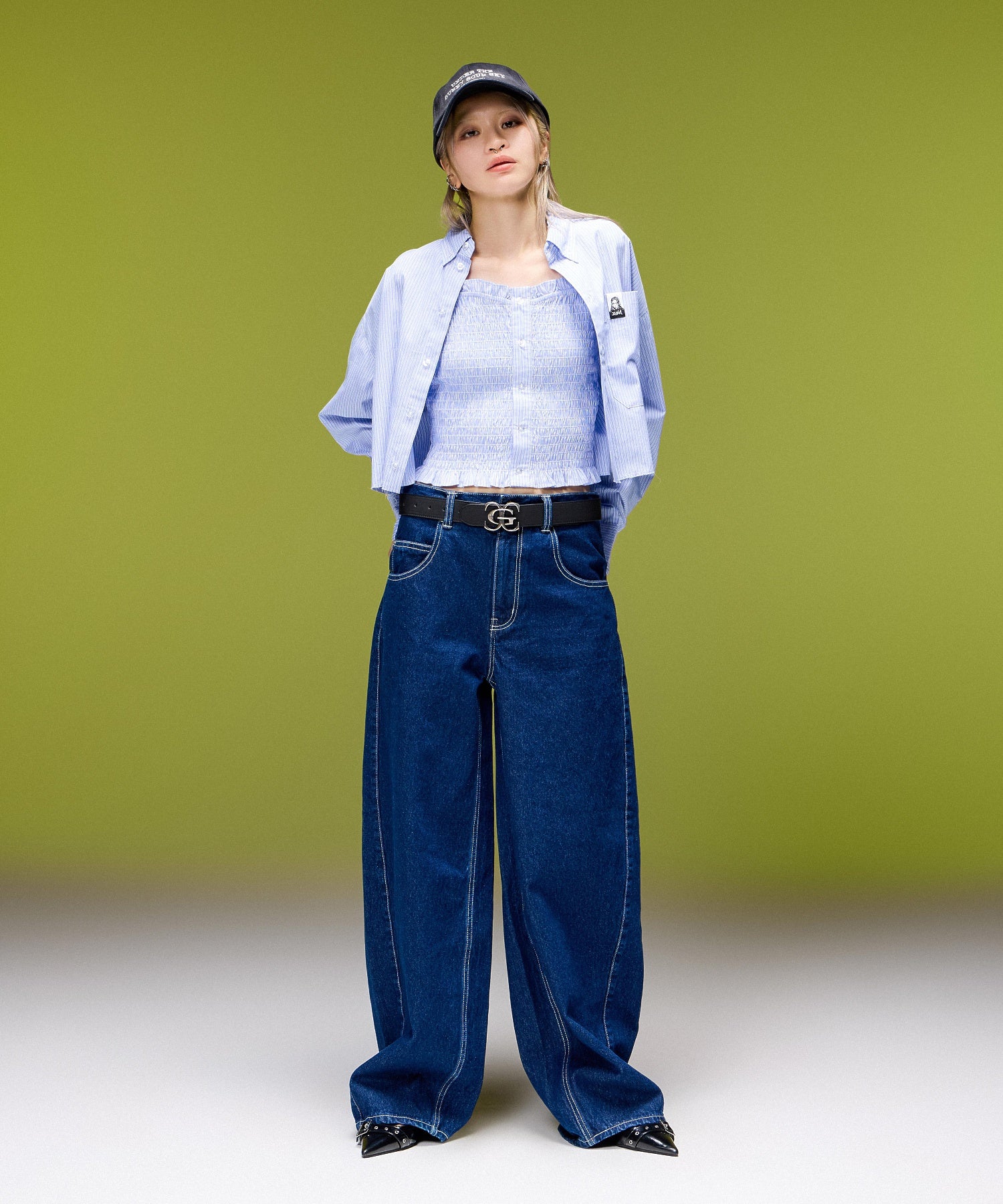 LOGO MARK STITCHED DENIM PANTS