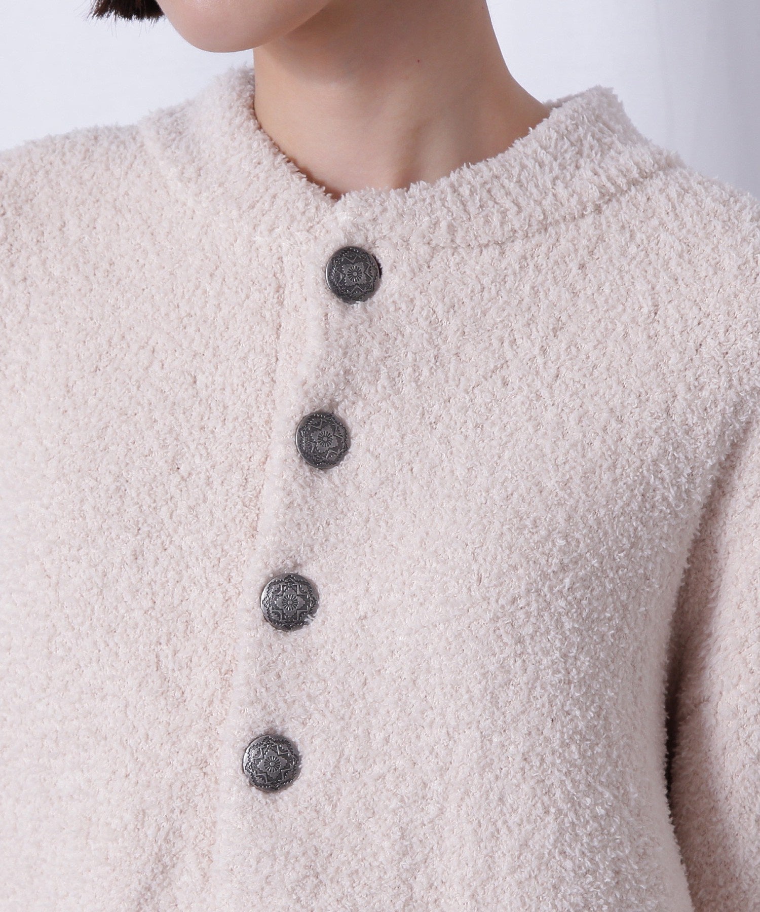 コンチョボタン モコモコ ヘンリーネックトップス