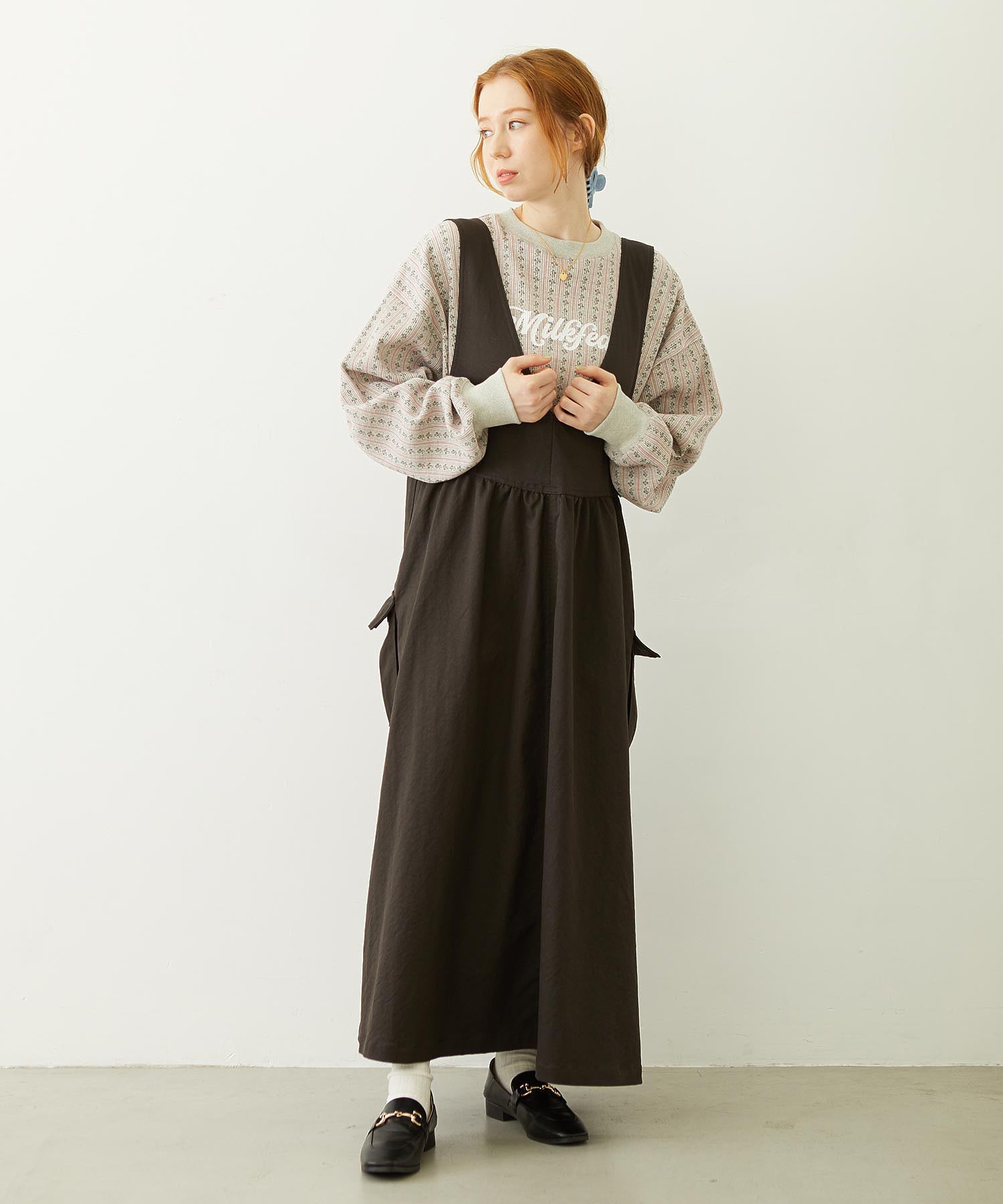 STRIPED FLOWER WAFFLE L/S TOP