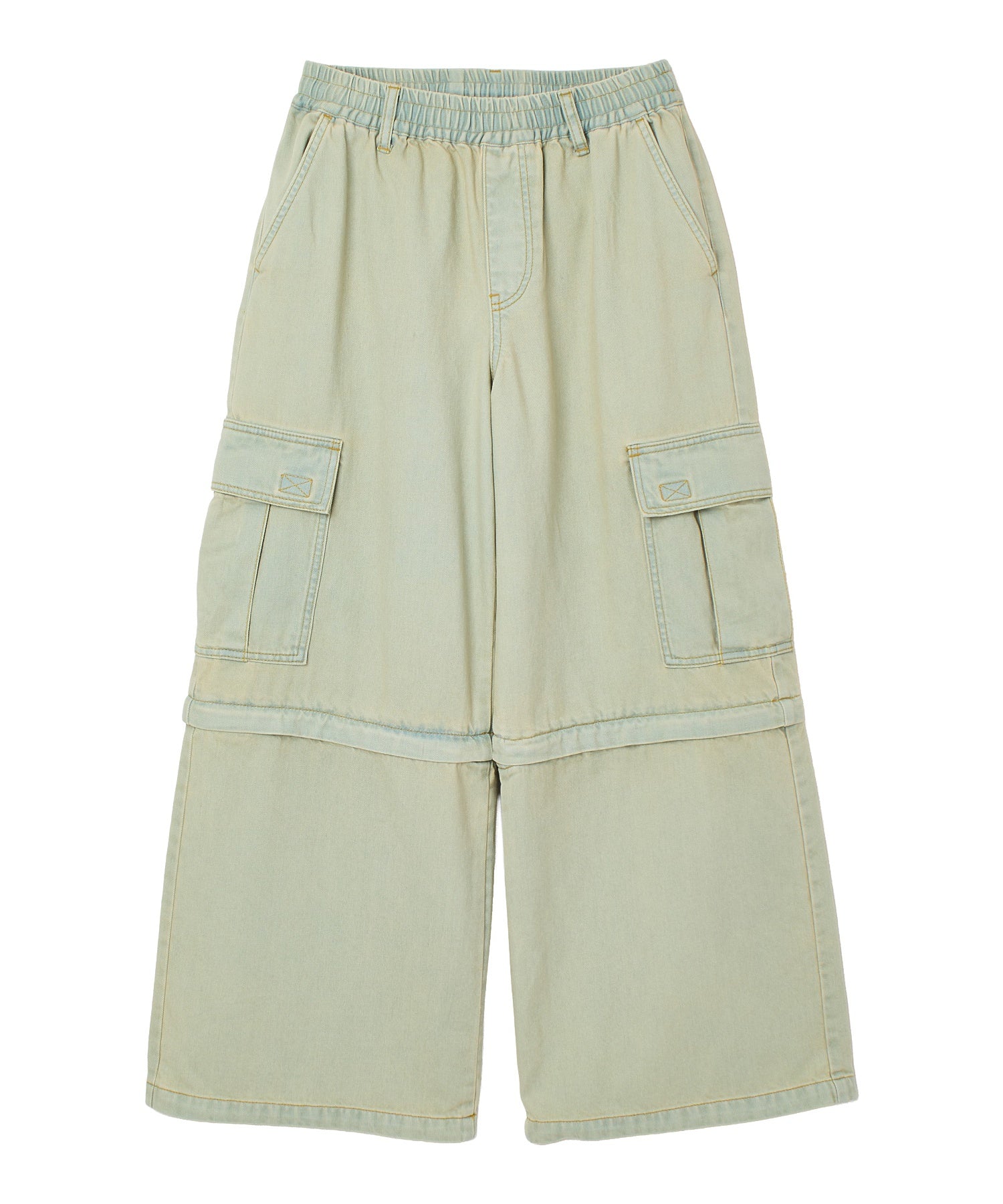 FADED 2WAY WIDE LEG DENIM CARGO PANTS