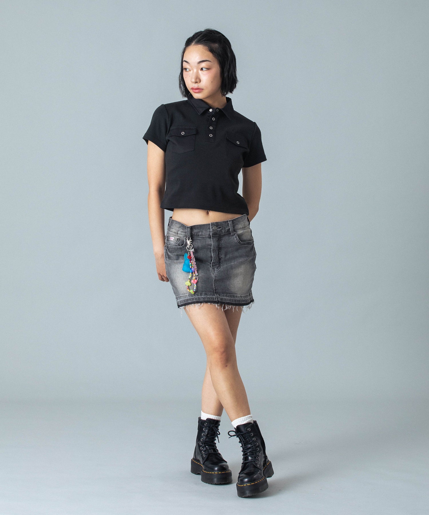 BUTTERFLY POCKET DENIM MINI SKIRT