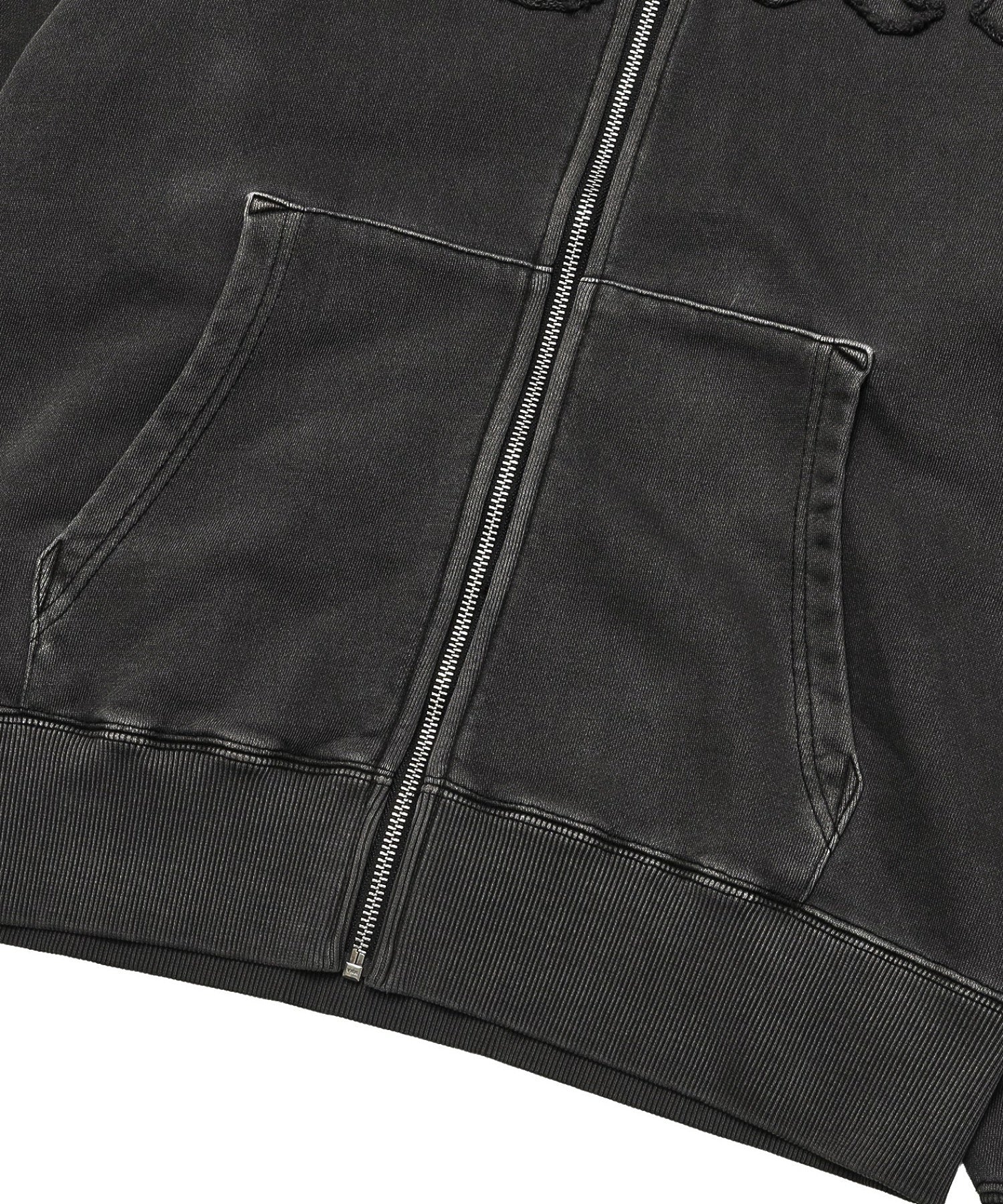 LOGO PATCH PIGMENT DYED ZIP UP SWEAT HOODIE