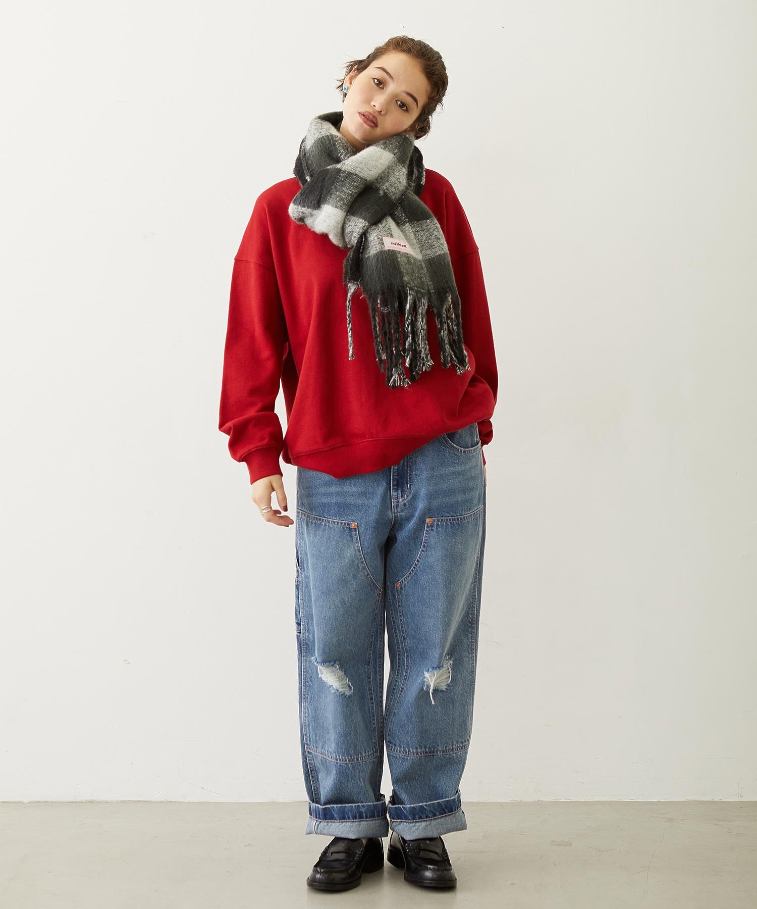GINGHAM CHECK LOGO STOLE