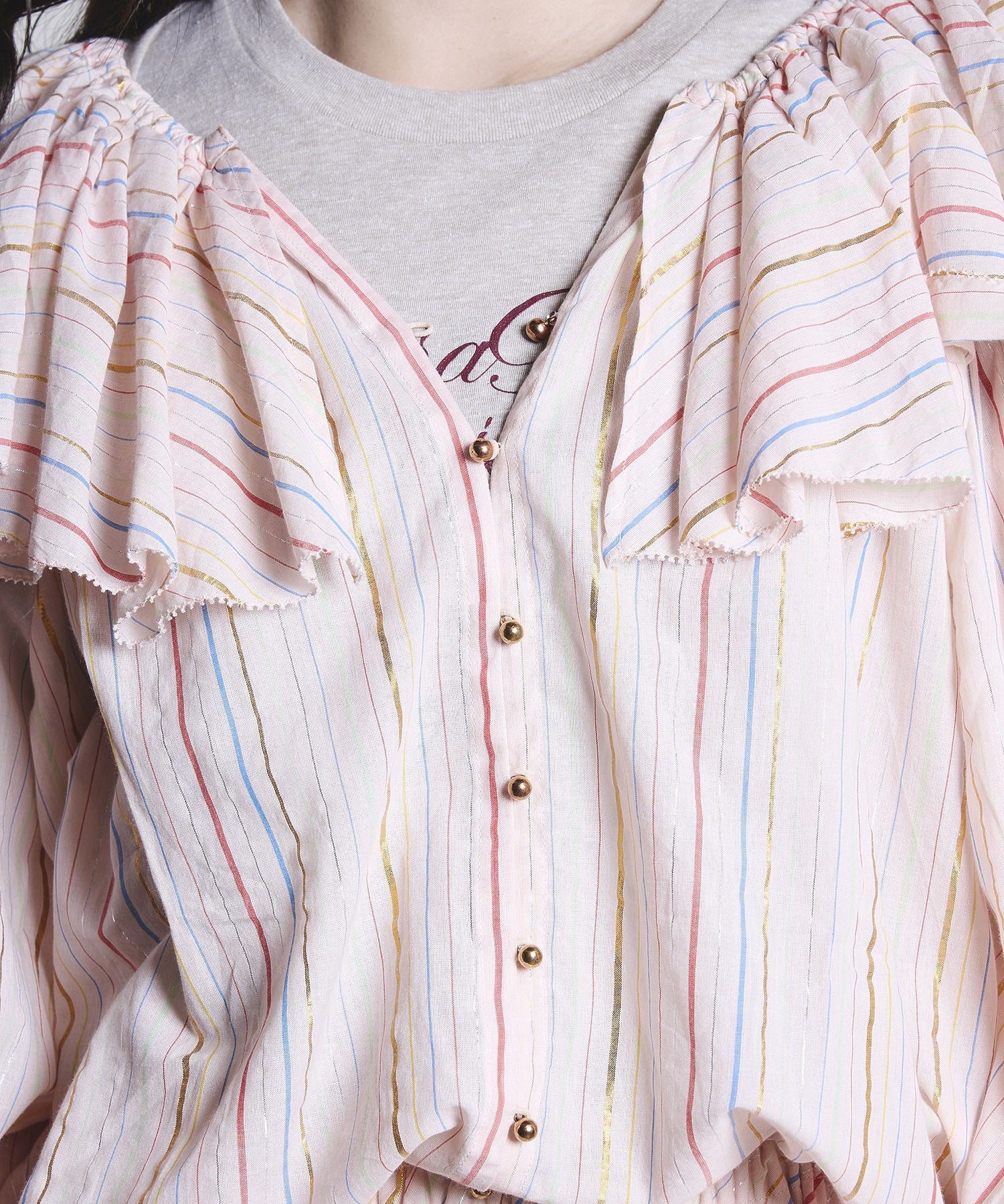 mag.by c/STRIPE FRILL COLLAR BLOUSE