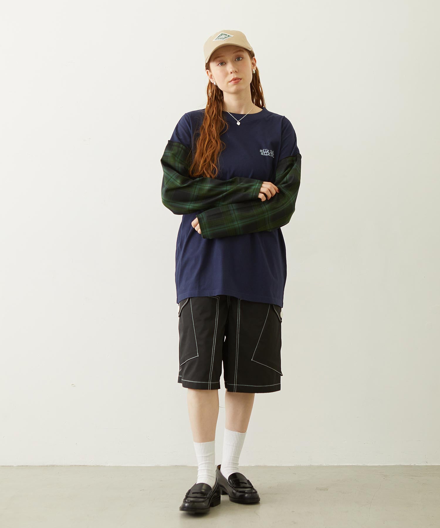 PLAID SLEEVES L/S TOP