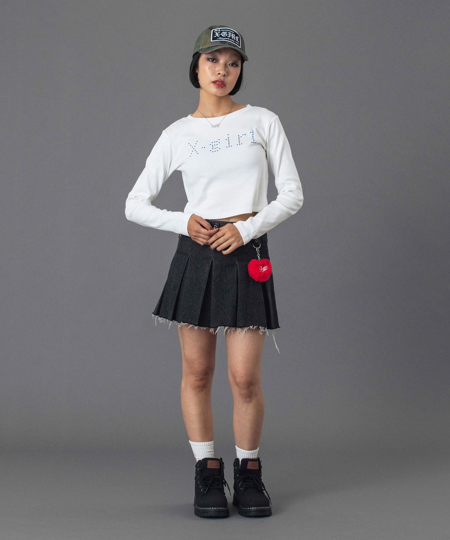 BOX PLEAT DENIM MINI SKIRT