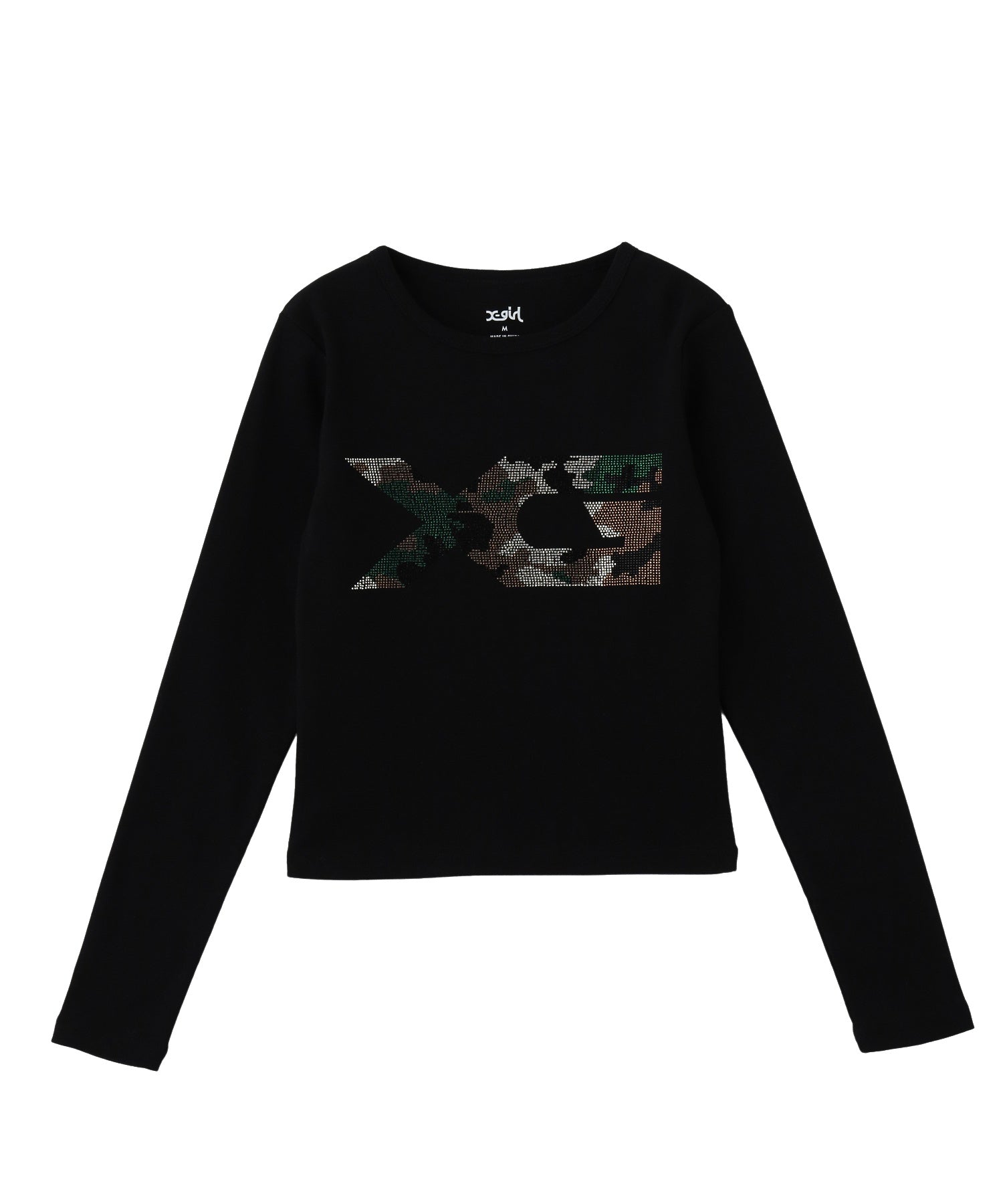 RHINESTONE CAMO LOGO L/S COMPACT TOP