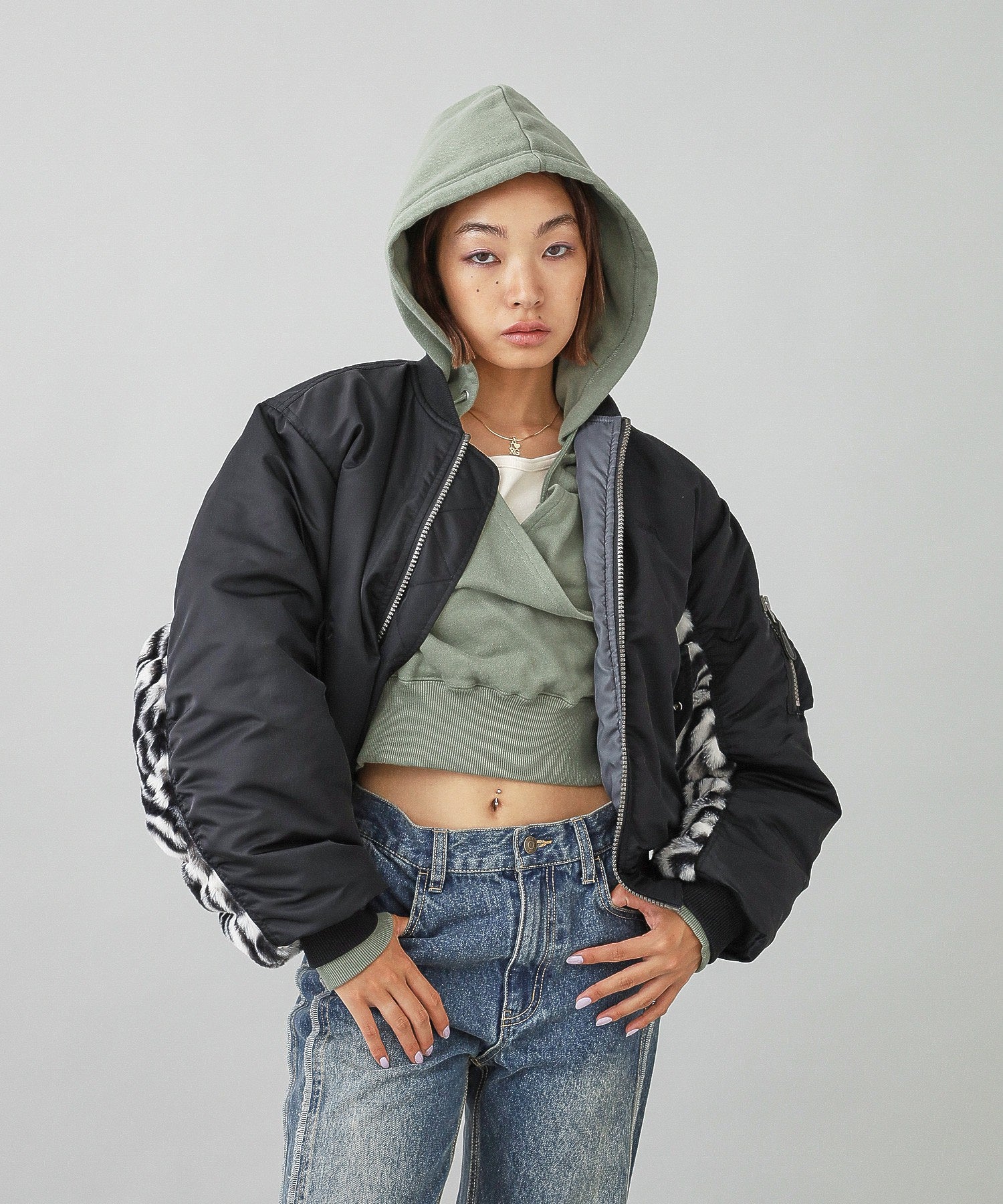 PANELED FUR REVERSIBLE MA-1 JACKET