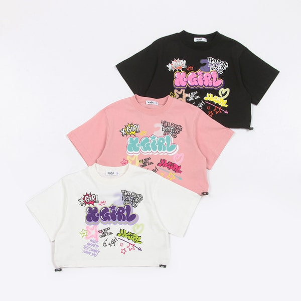 グラフィティプリント短丈半袖Tシャツ