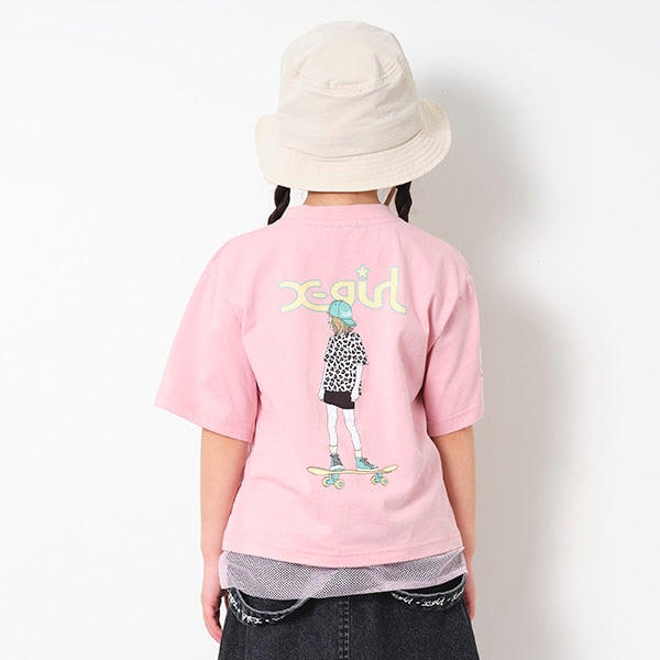 女の子バックプリントロゴテープ半袖Tシャツ