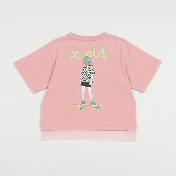 女の子バックプリントロゴテープ半袖Tシャツ