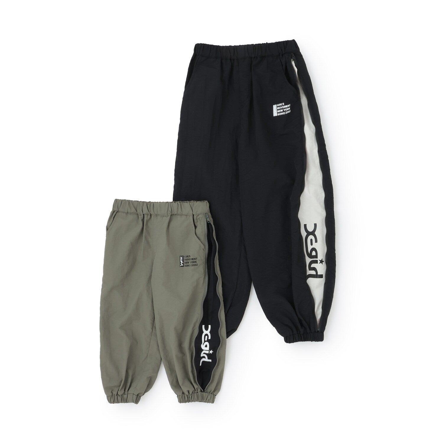 サイドジップ開き配色パンツ