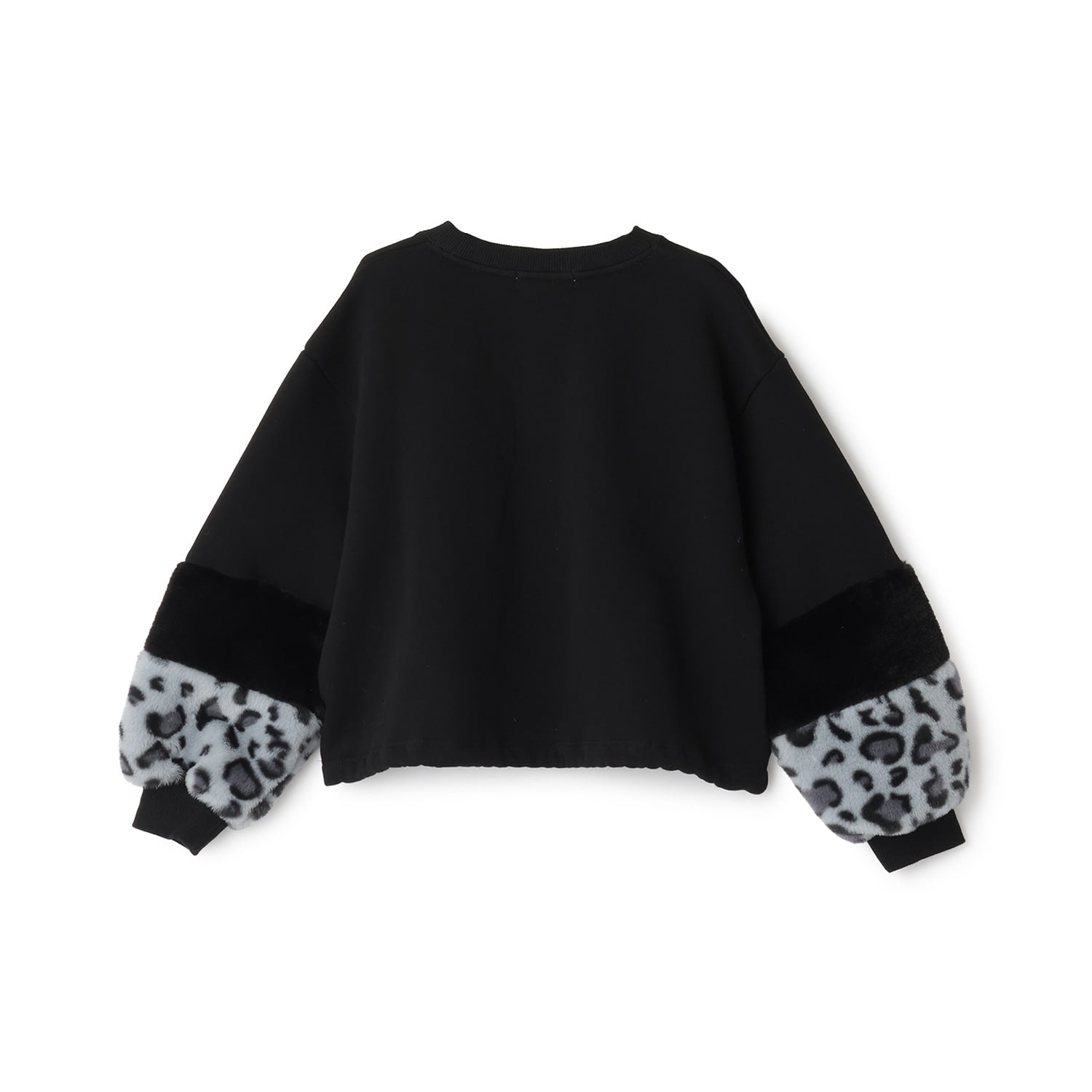 総柄ロゴファー袖裏起毛ショートトレーナー