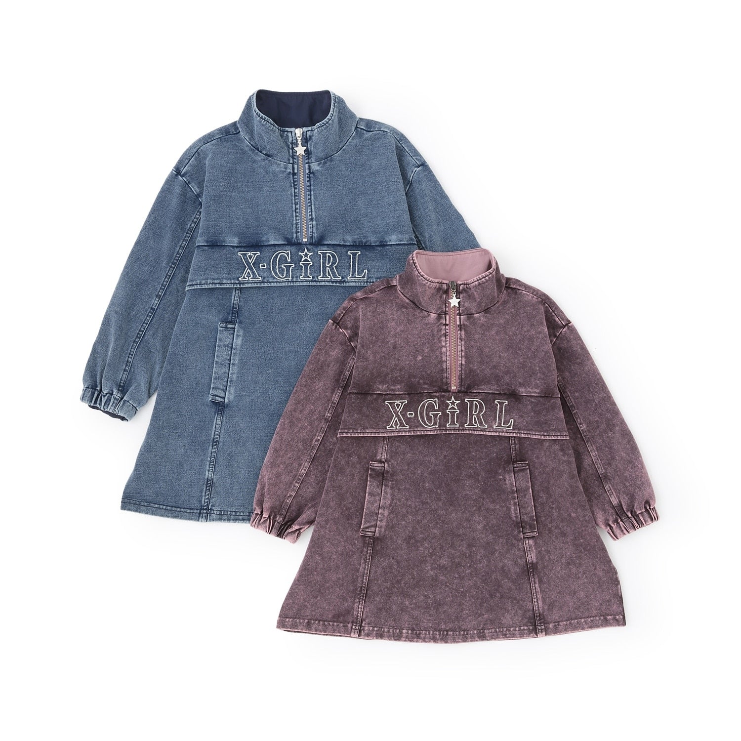 ロゴ刺しゅうデニムスウェットワンピース