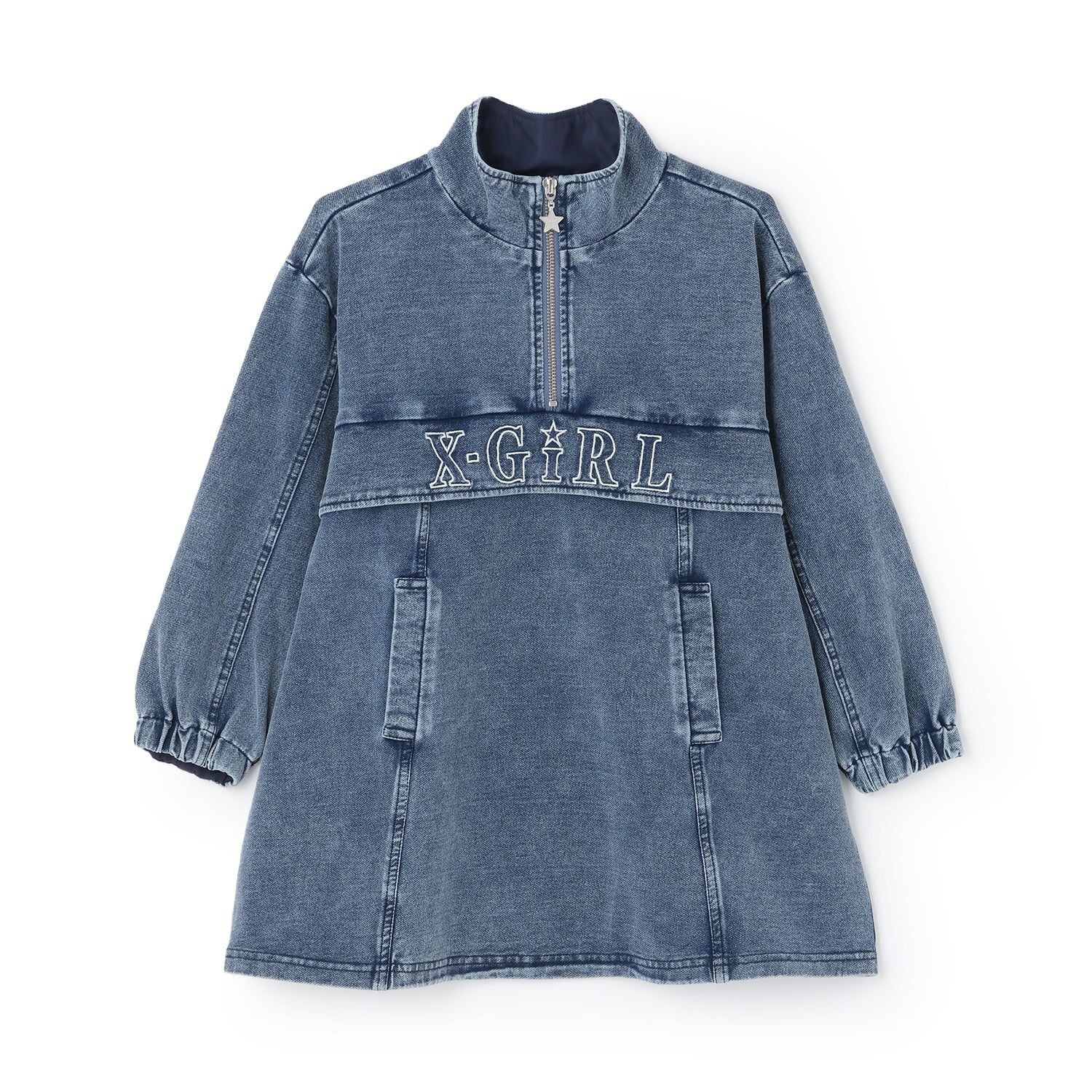 ロゴ刺しゅうデニムスウェットワンピース